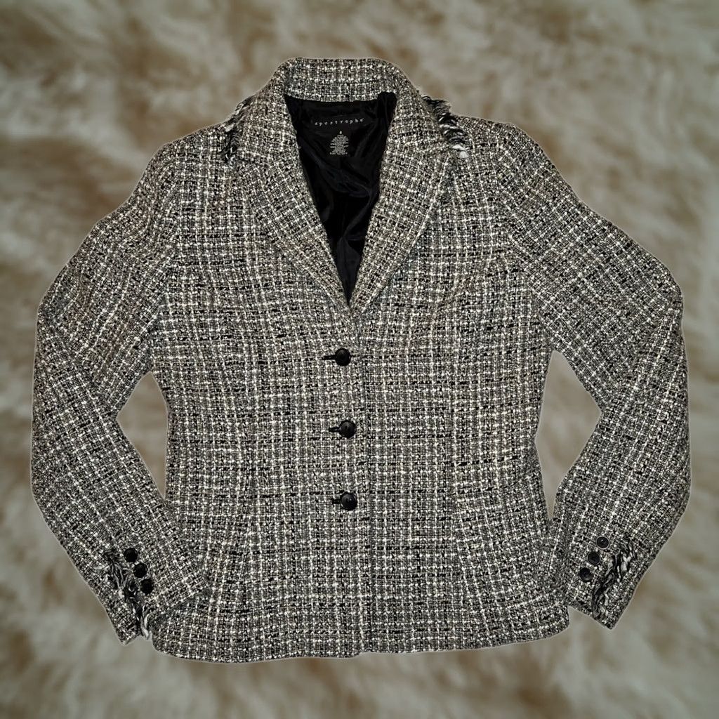 Vintage Apostrophe 3 Button Blazer Women Size 8 Gray Business Workwear Preppy Jacket Dress Shirt Style Shaped Blazer (Single-Breasted) Female Mens? Size M / US 6-8 / IT 42-44 - 1 Thumbnail
