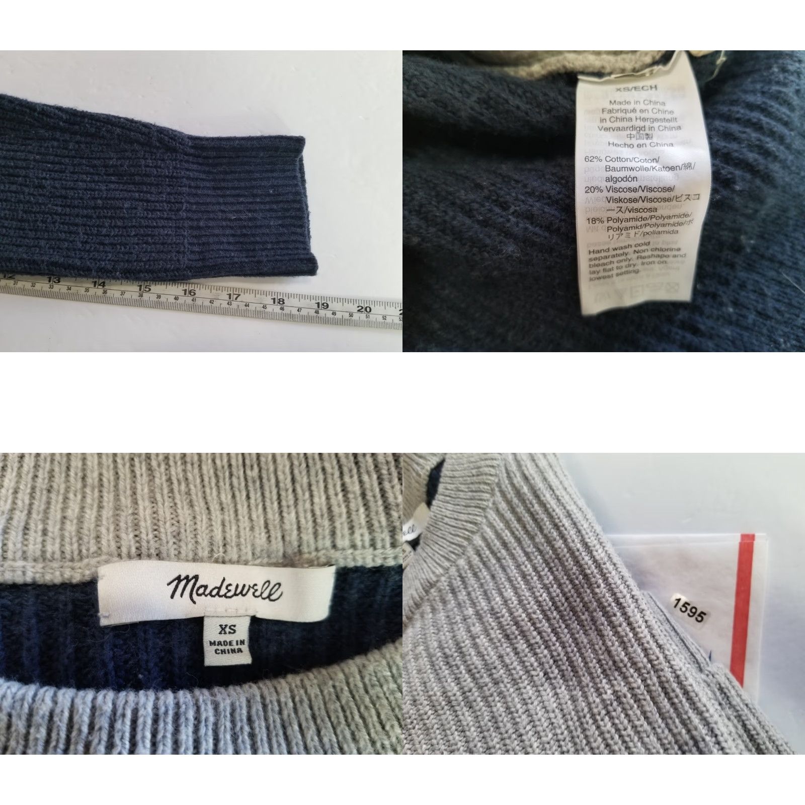 Madewell Madewell Sweater Womens XS Gray Blue Pullover Crewneck V-Neck Long Sleeve Striped Knit Stretch Regular Relaxed Cotton Viscose Polyamide Women Size XS / US 0-2 / IT 36-38 - 8 Thumbnail