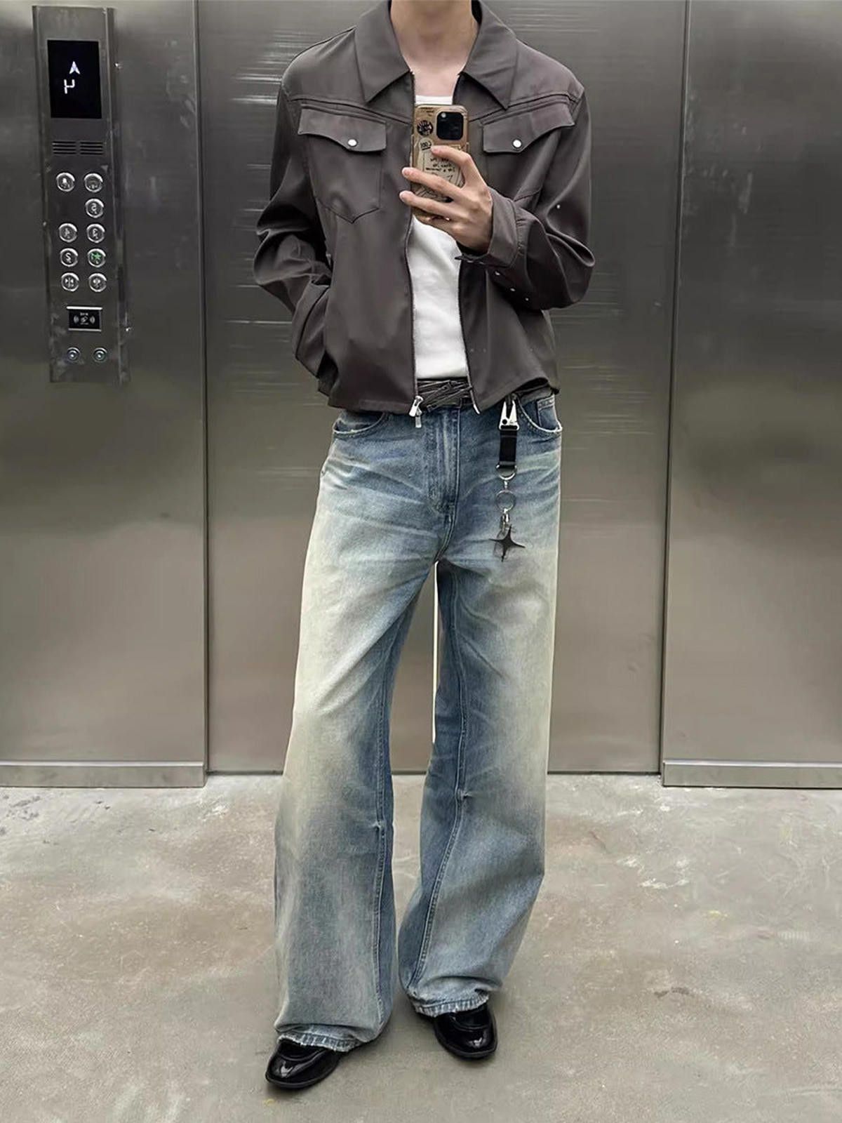 Japanese Brand Light Blue Wide Leg Denim Jeans, Vintage Wash Loose Fit Size US 32 / EU 48 - 1 Thumbnail