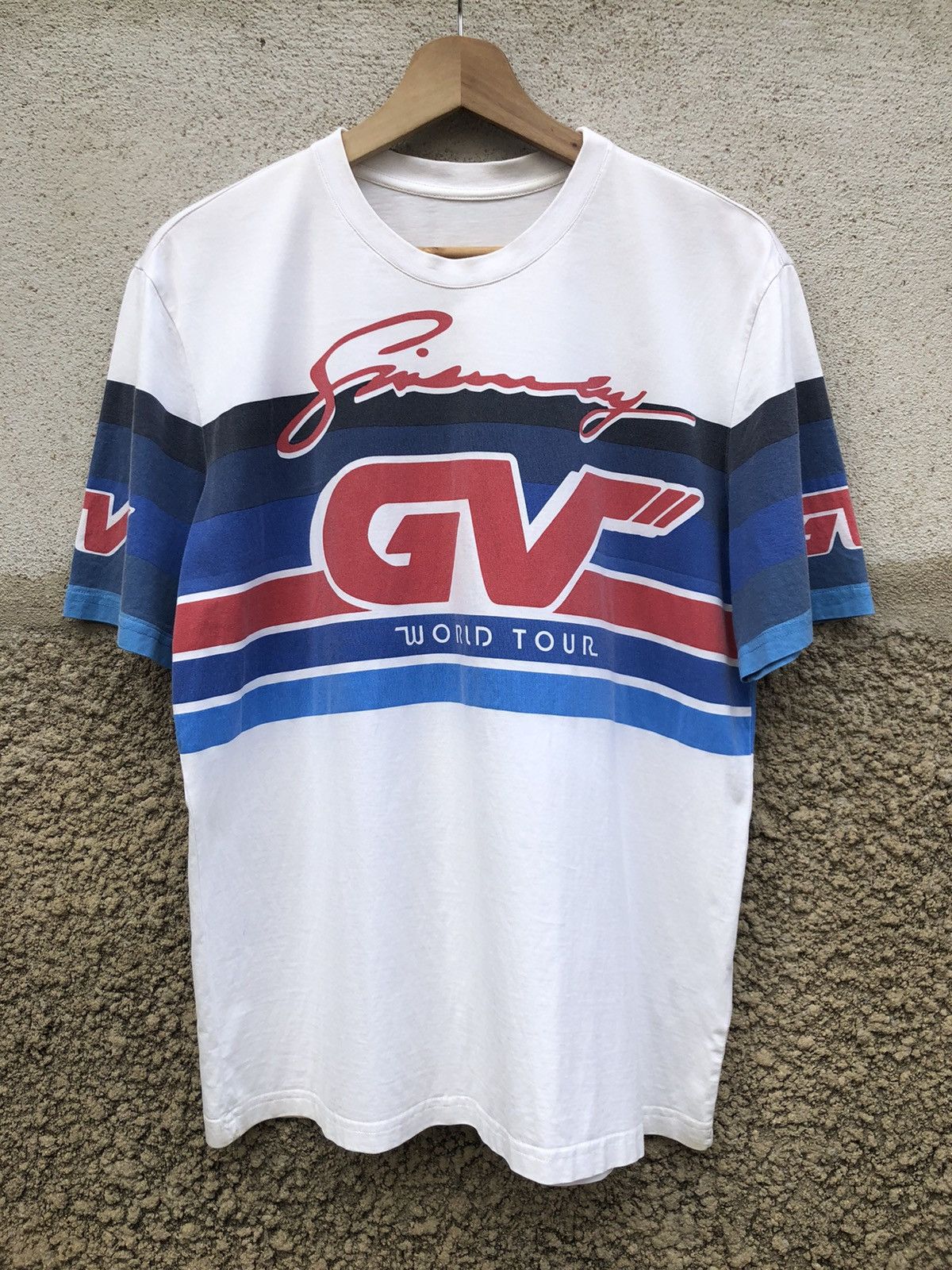 image of 2018 Givenchy Gv World Tour Tshirt in White/Blue, Men's (Size Medium)
