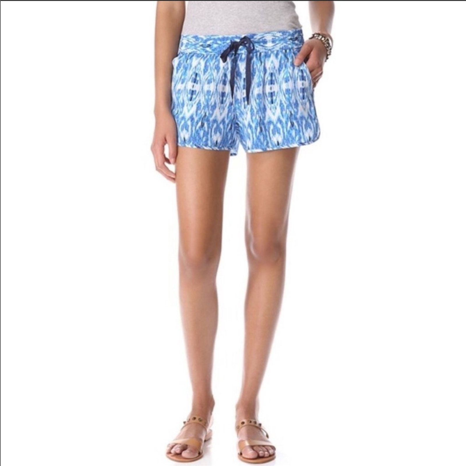 Joie JOIE Layana Printed Silk Drawstring Shorts Blue White Print Size 27" / US 4 / IT 40 - 5 Thumbnail