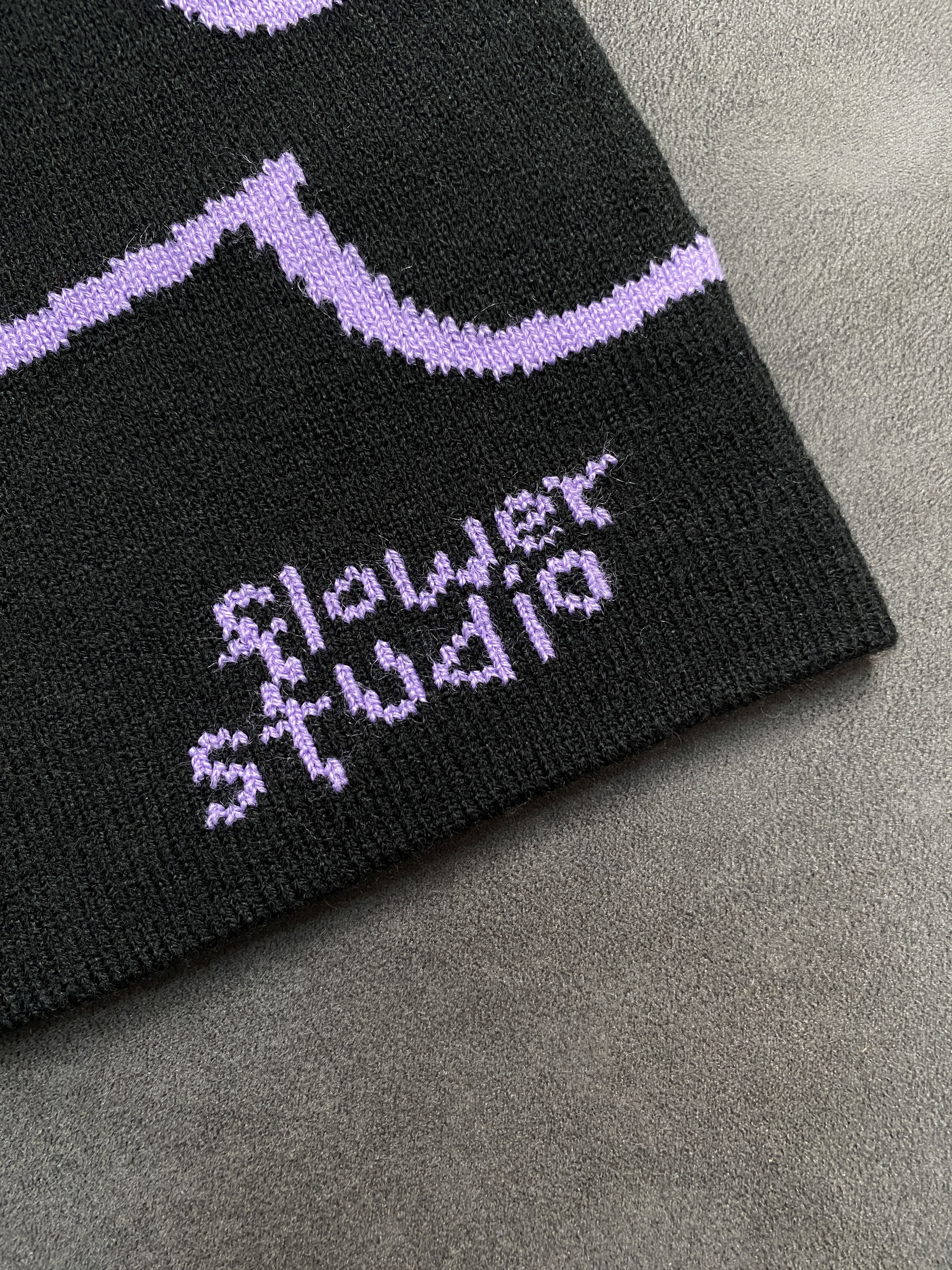 Japanese Brand Deadstock Flower Studio Graphic No Cuff Knit Black Beanie OS Size ONE SIZE - 3 Thumbnail
