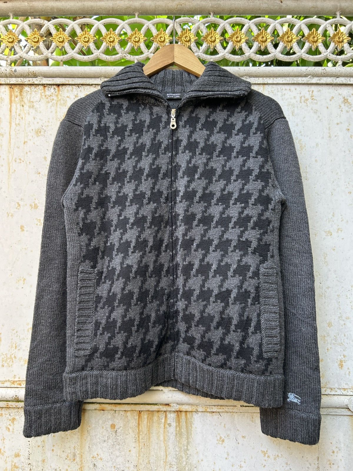 Burberry Black Label Zip-up Knit Blouson Total Pattern Gray
