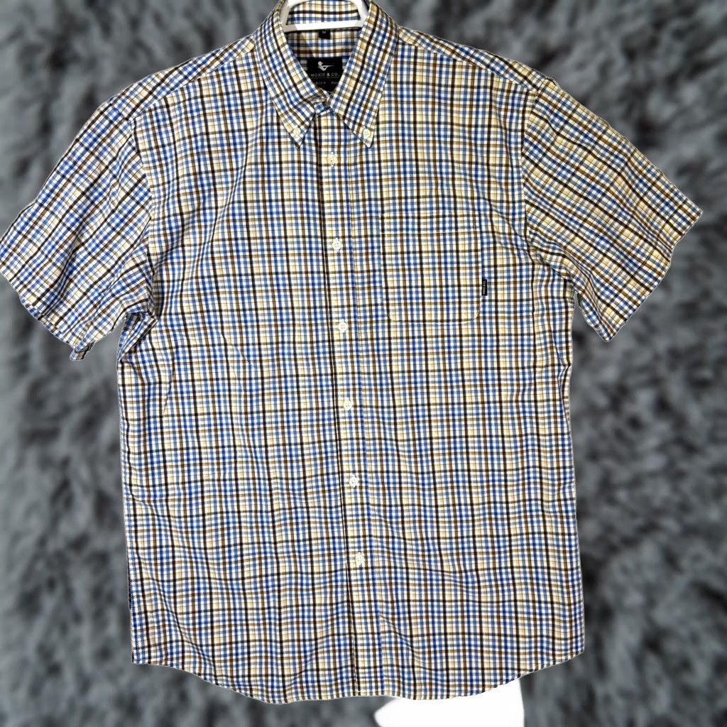 CO Moxie & Co Shirt Men Medium Blue Plaid Short Sleeve Button-Down Casual Size US M / EU 48-50 / 2 - 1 Thumbnail