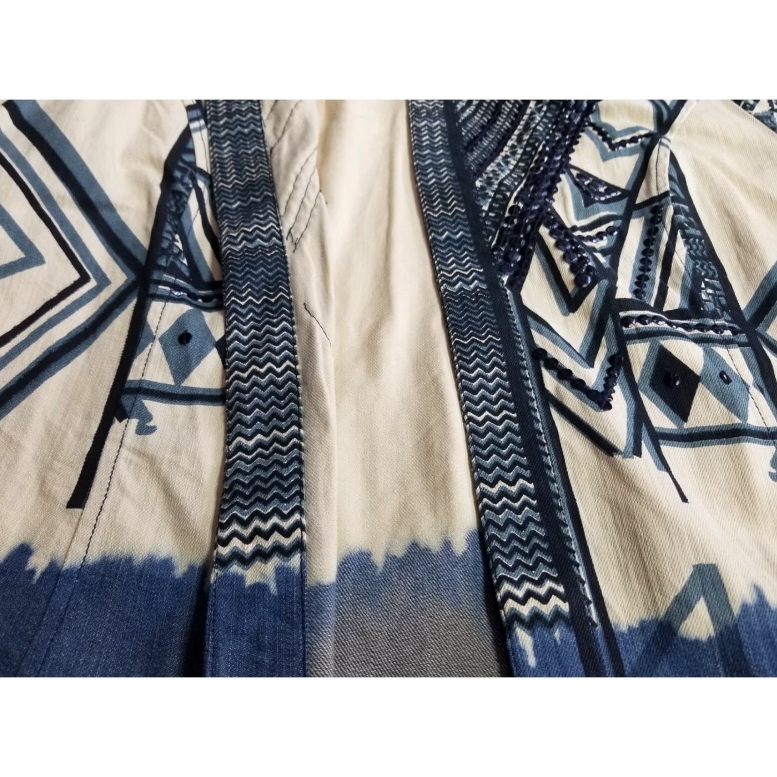 Vintage Chico's Cardigan Women Blue Denim Cotton Beaded Accent Open Front Size 4 Long Sleeve Size S / US 4 / IT 40 - 4 Thumbnail