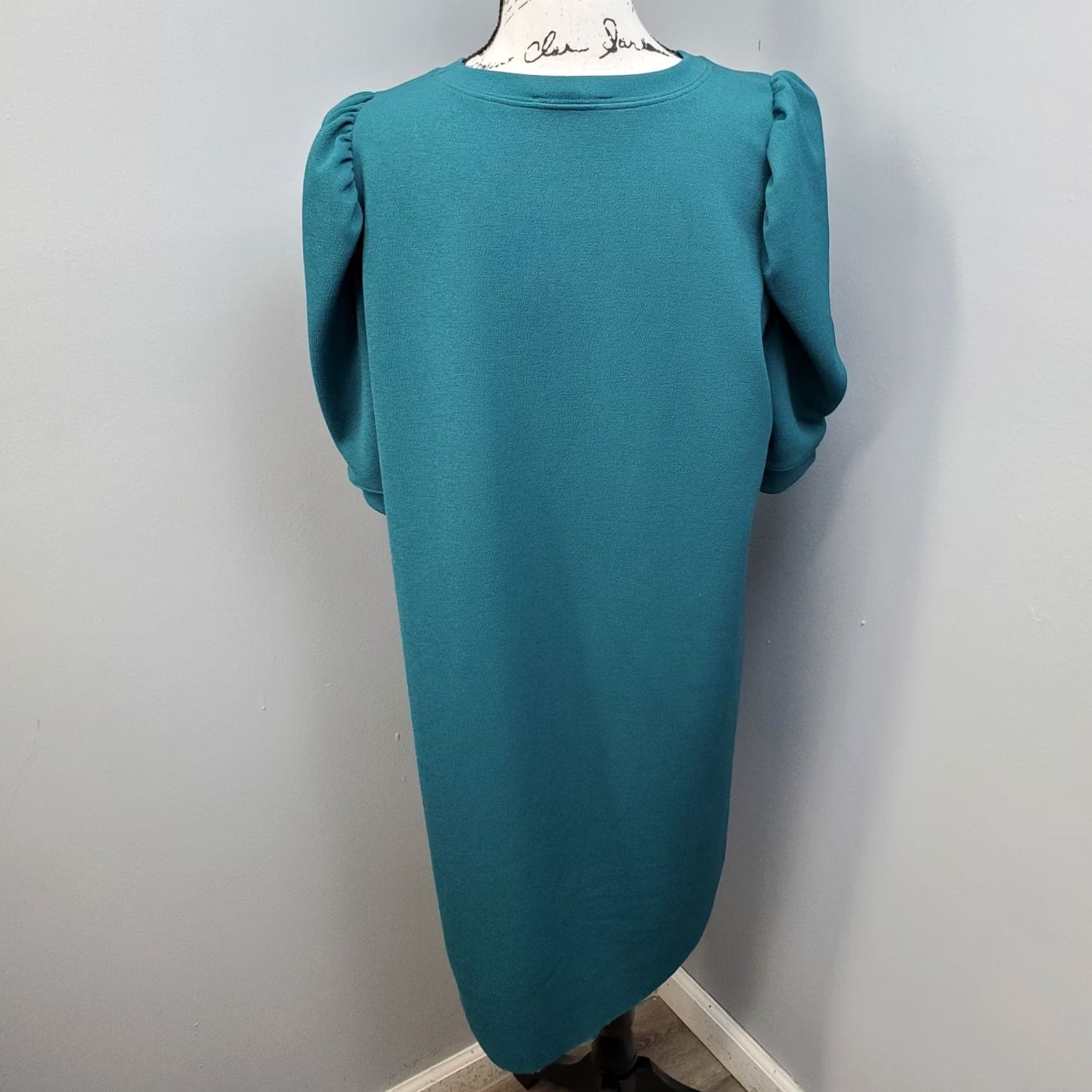 Zara Zara Womens Teal Solid Sheath Dress Size M Puff Sleeve Round Neck Pullover Midi Casual Size M / US 6-8 / IT 42-44 - 2 Thumbnail