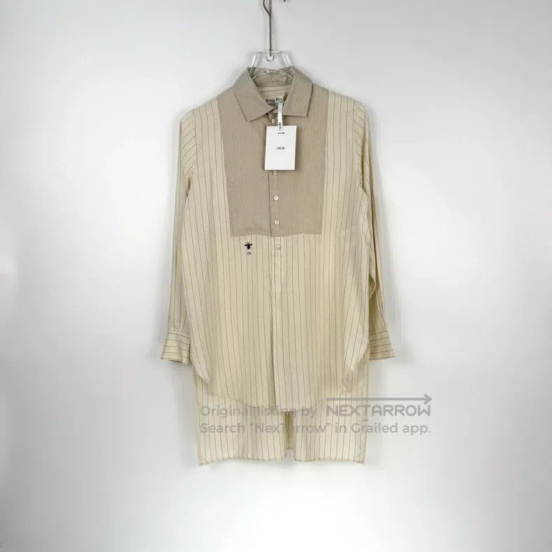 Dior Dior Beige vertical embroidery bee mulberry silk short fro Size XS / US 0-2 / IT 36-38 - 3 Thumbnail