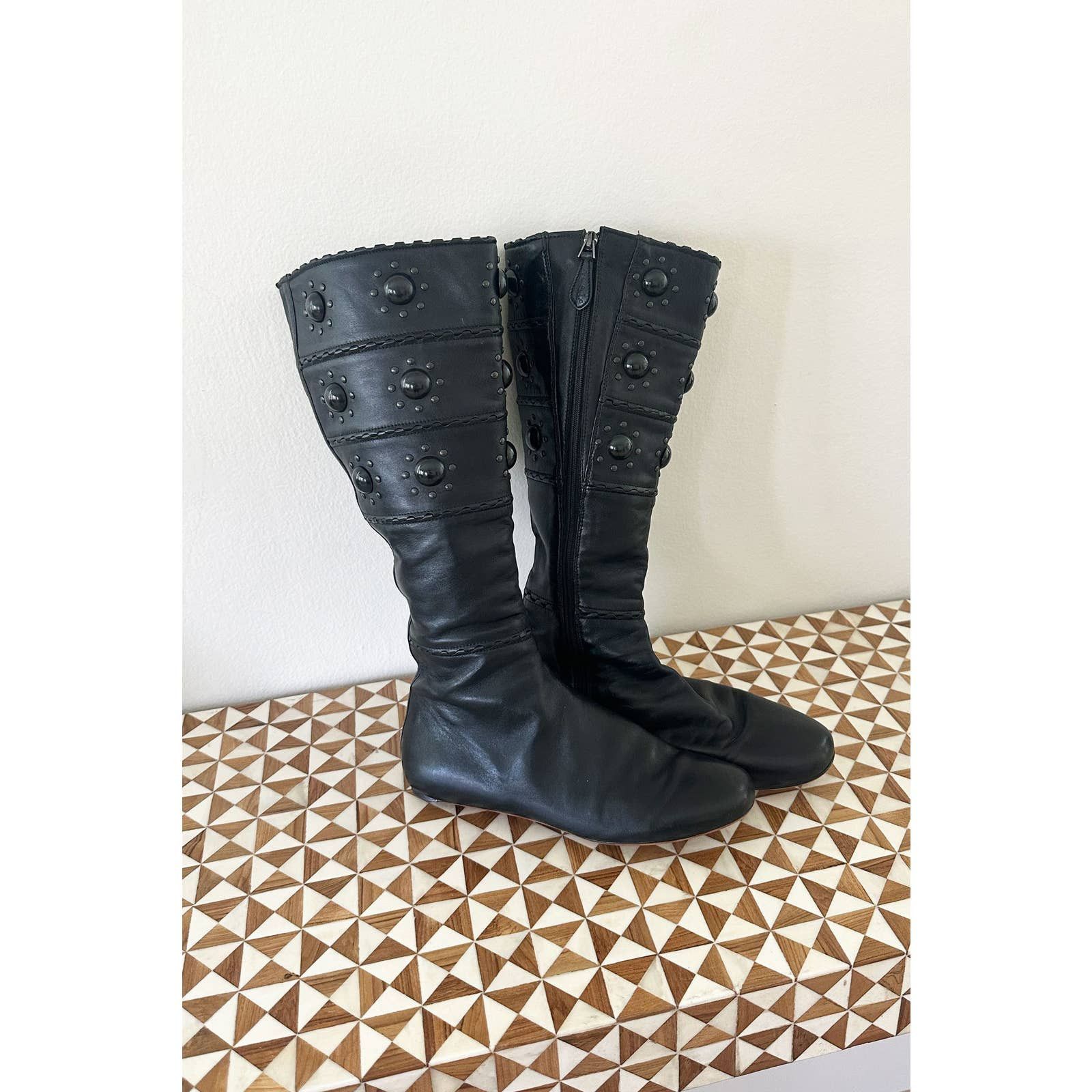image of Alaia Vintage Azzedine Alaïa Studded Black Leather Knee High Boots, Women's (Size 6)