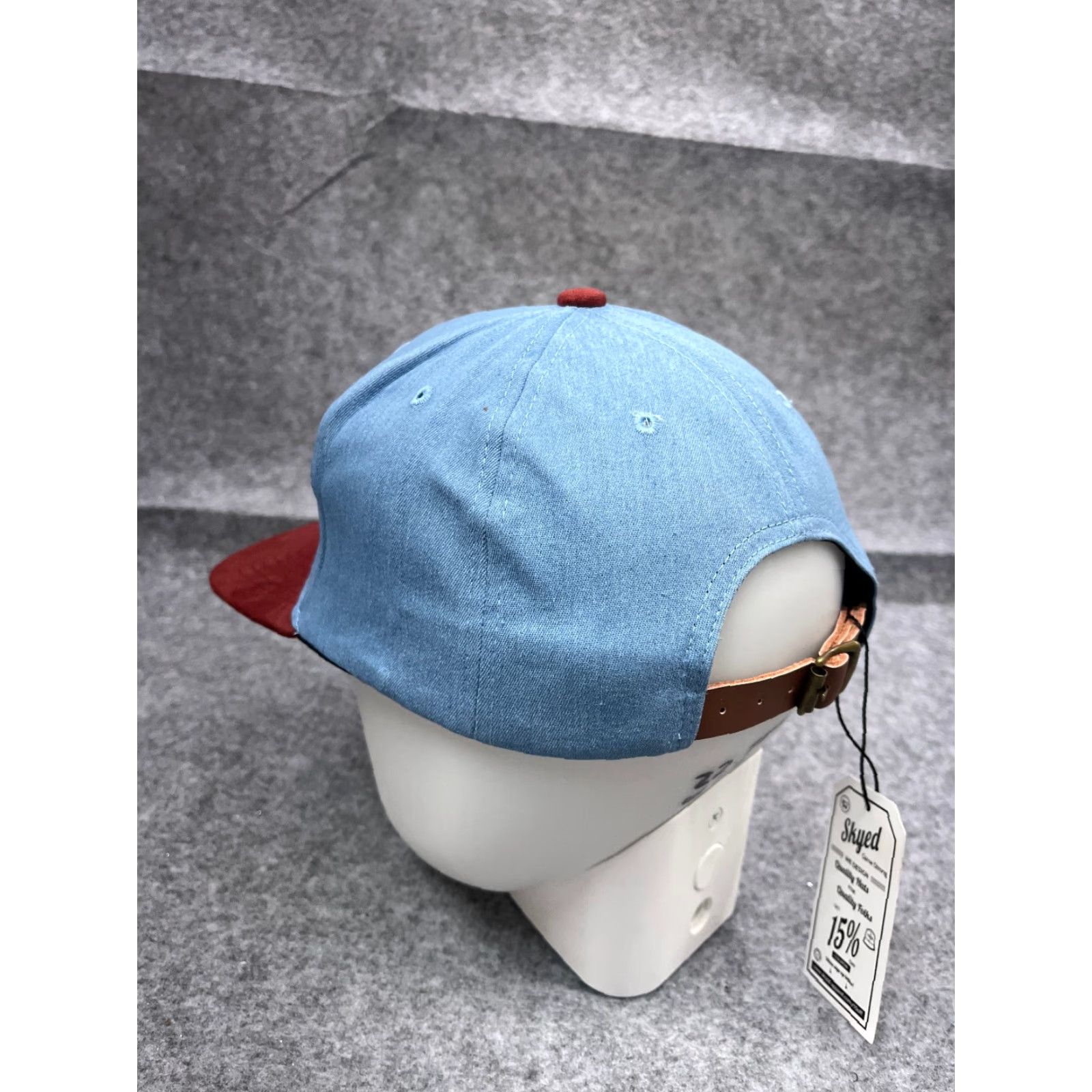Vintage Skyed Apparel Hat 5 Panel Adult One Size Blue Cotton Denim Leather Strap Back Adjustable Casual Outdoor Mens Hat/Cap Size ONE SIZE - 5 Thumbnail