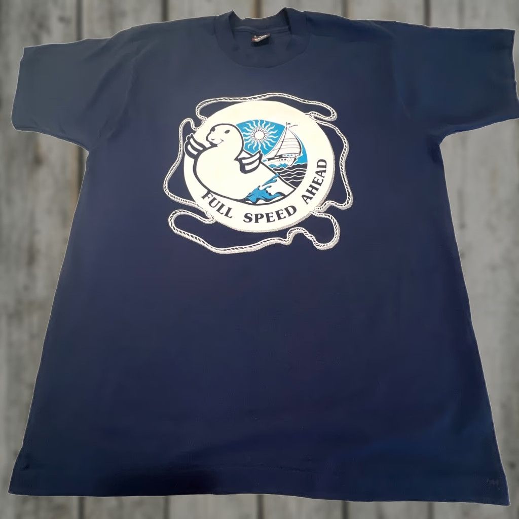 Fruit Of The Loom VINTAGE Navy Seal Full Speed Ahead T Shirt Men Large Sailboat Single Stitch Size US L / EU 52-54 / 3 - 1 Thumbnail