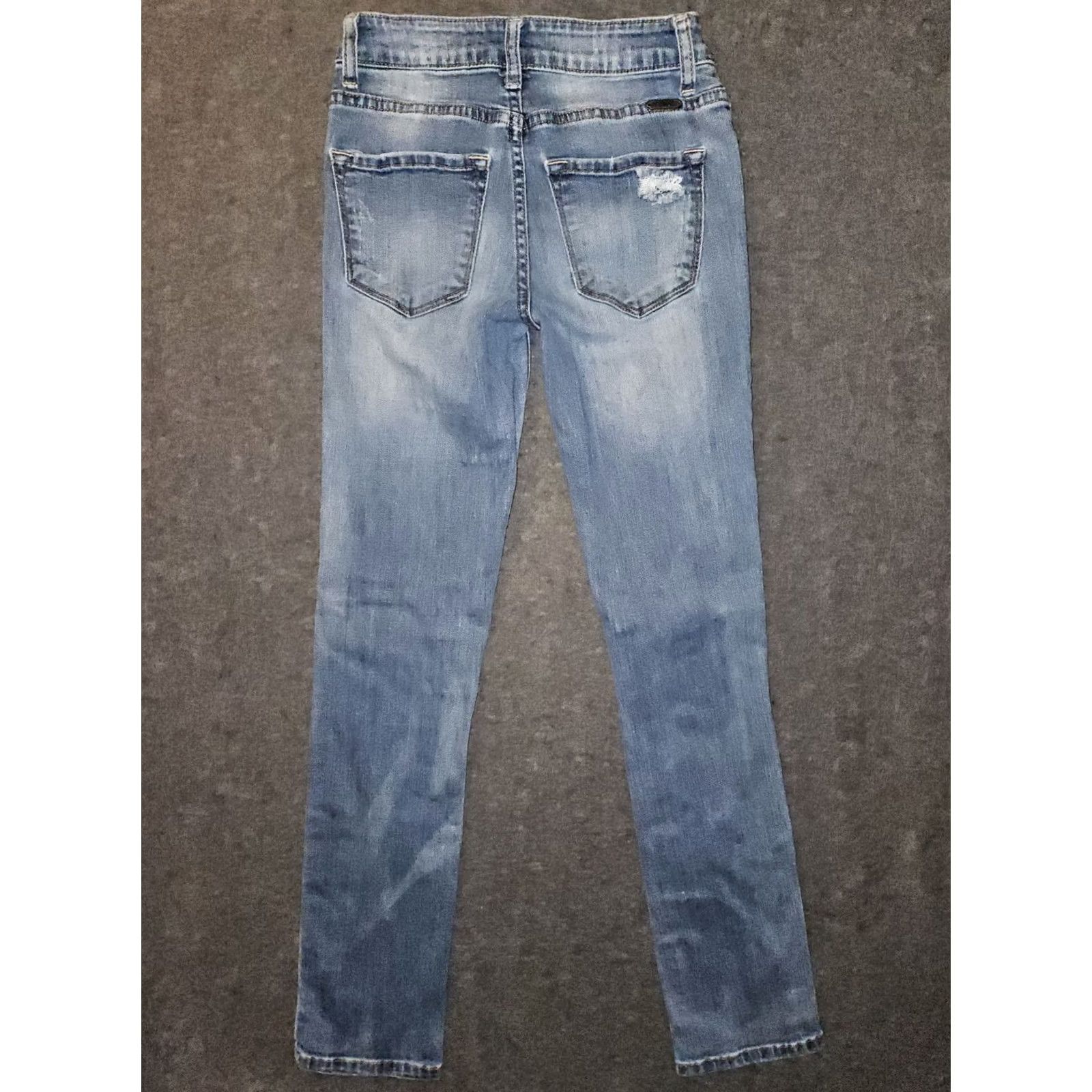 Vintage Kancan Skinny Jeans Juniors 23 Low Rise Blue Stretch Distressed Preppy Casual Denim Womens Size 40" / US 18 - 7 Thumbnail
