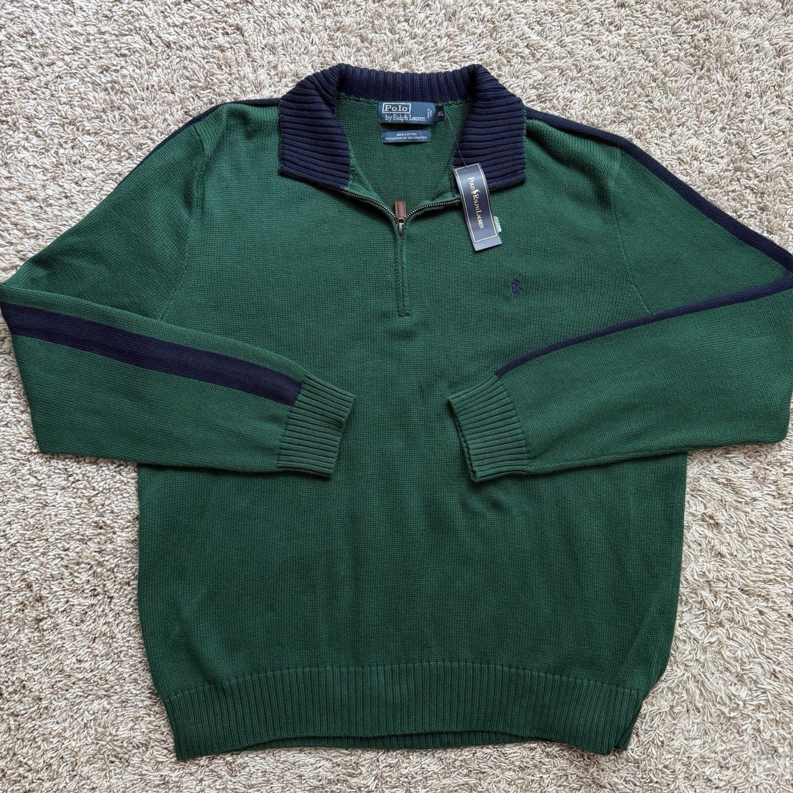 Polo Ralph Lauren × Ralph Lauren NWT Polo Ralph Lauren 100% Cotton Green Quarter Zip Sweater Size US XXL / EU 58 / 5 - 1 Thumbnail
