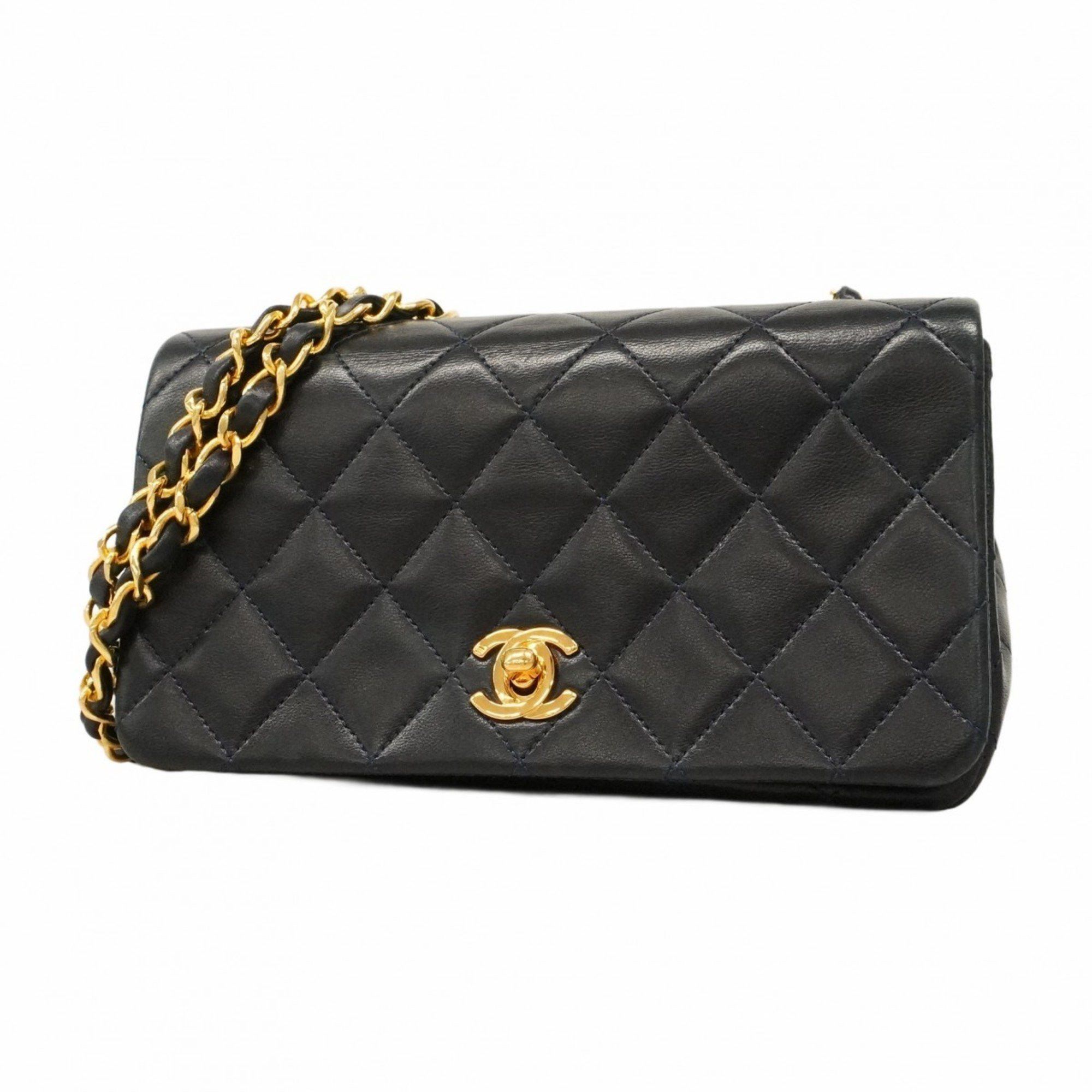 Chanel Shoulder Bag Mini Matelasse Chain Lambskin Navy Women's in Blue
