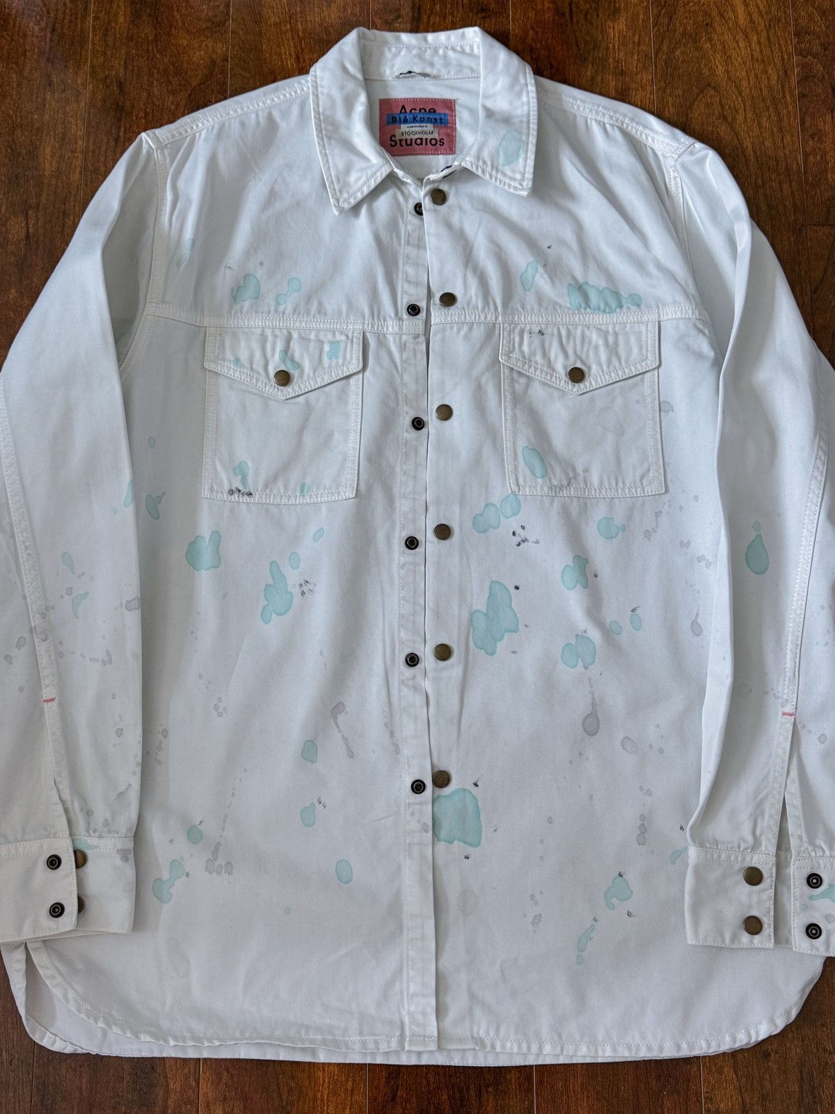 Acne Studios Acne Studios Splatter Painted White Denim Shirt Small Medium Size US S / EU 44-46 / 1 - 10 Thumbnail
