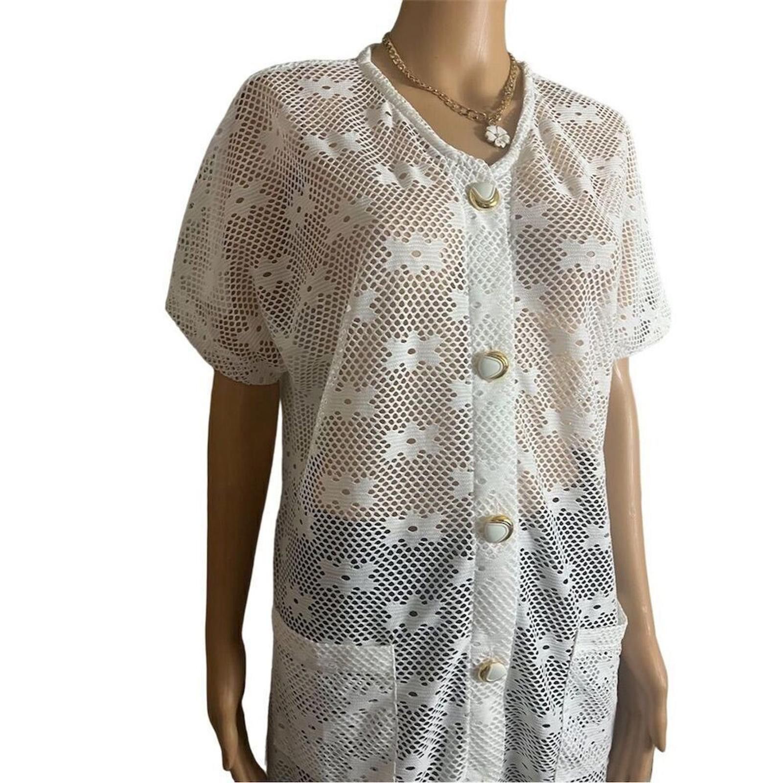 Other White Button-Front Cover-Up S/M Floral Beach Summer Pockets Size ONE SIZE - 3 Thumbnail