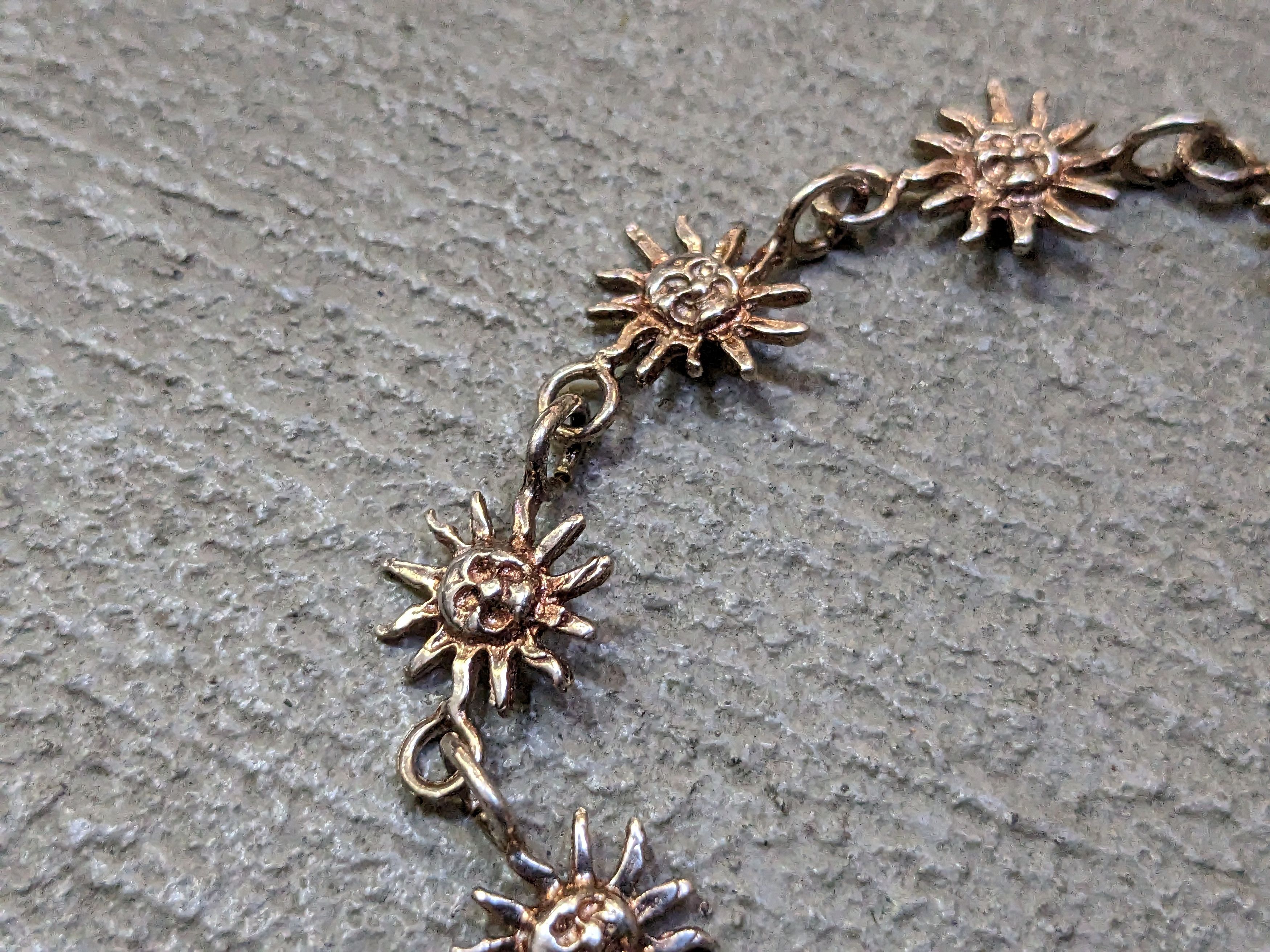 Jewelry Vintage Sterling Silver Bracelet Sun Link Chain 7.25" Size ONE SIZE - 5 Thumbnail