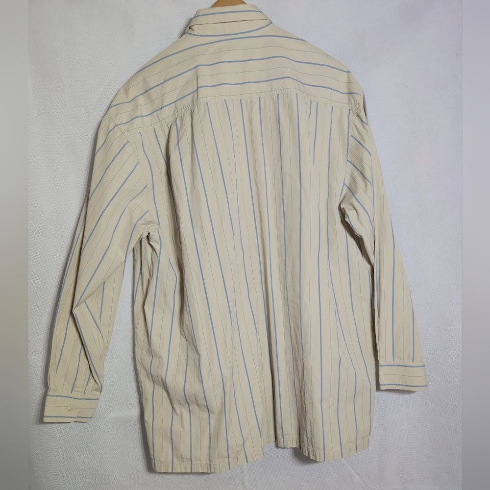 Hardy Amies Hardy Amies Sz L Beige and Navy Striped Casual Shirt Size US L / EU 52-54 / 3 - 4 Thumbnail