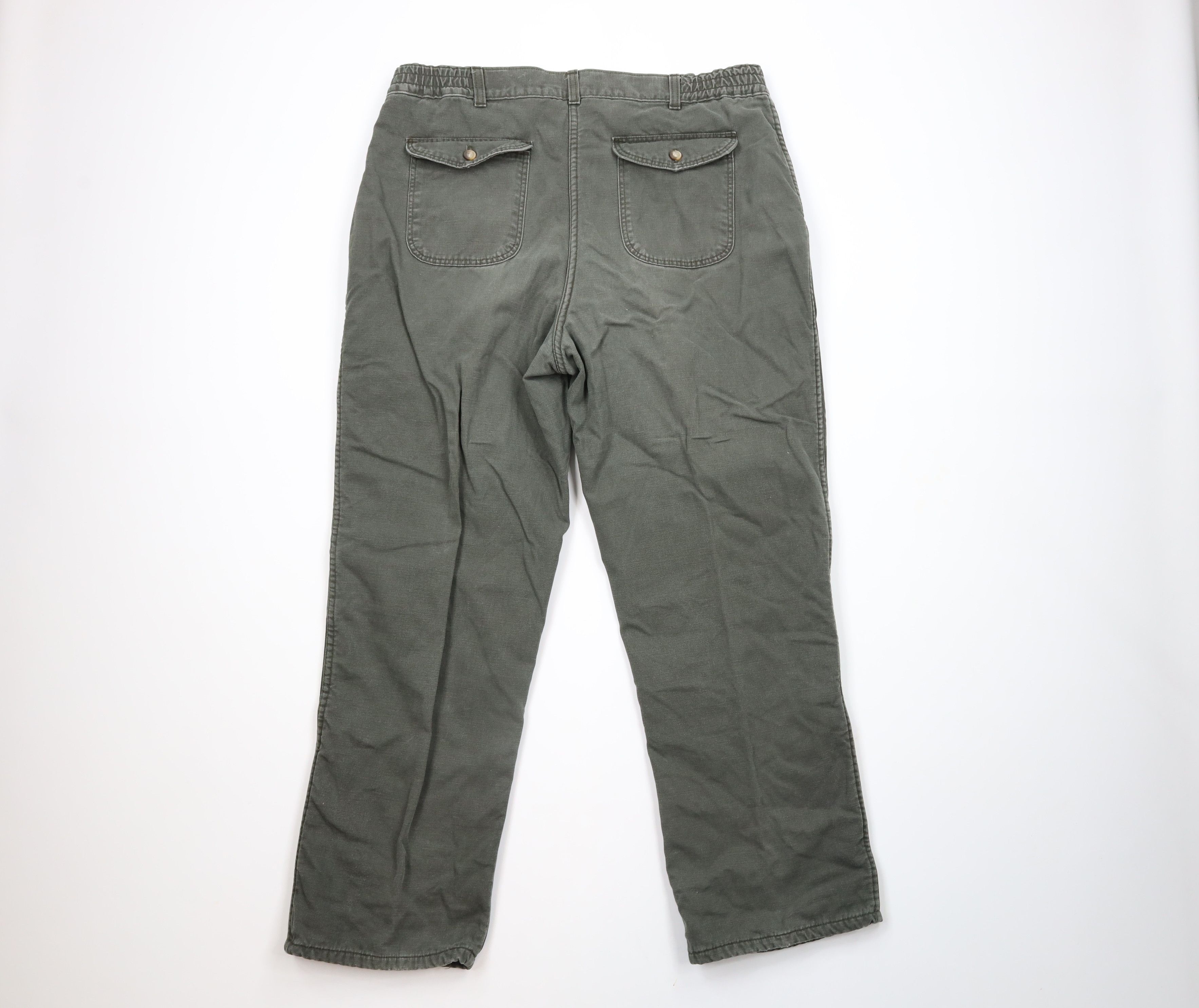 L.L. Bean × Vintage Vintage 90s LL Bean Flannel Lined Canvas Pants Green USA Size US 36 / EU 52 - 9 Thumbnail