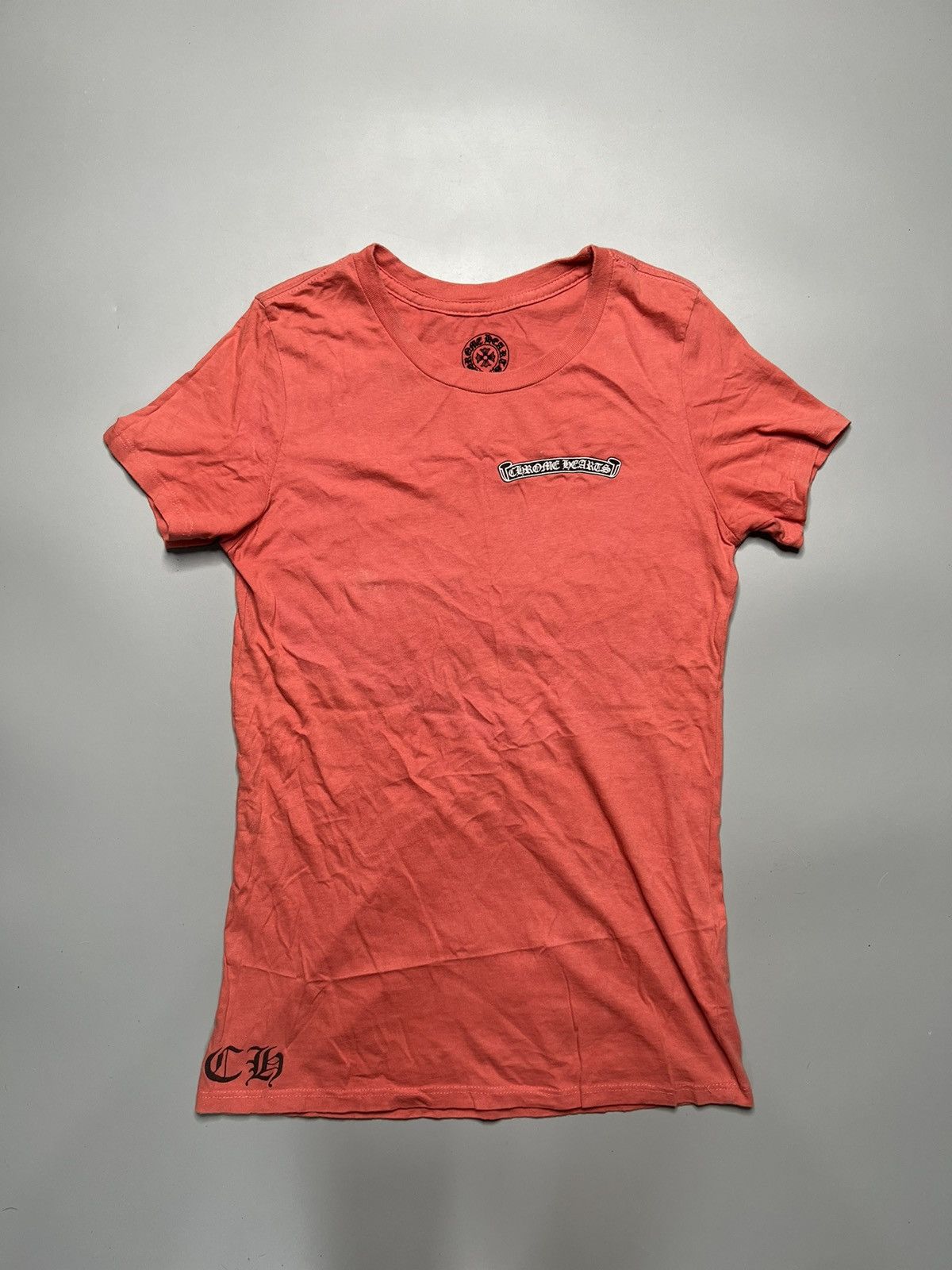 image of Chrome Hearts Fleur De Liz Scroll Tee in Light Red, Women's (Size Medium)