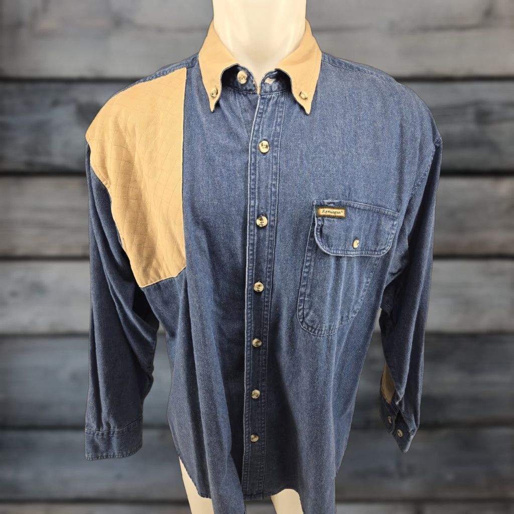 Denime VINTAGE Remington Men’s Shirt XL Blue Denim Long Sleeve Button-Down Shirt Mens Regular Fit Blue DenIM Long Sleeve Button-Up Size US XL / EU 56 / 4 - 1 Thumbnail