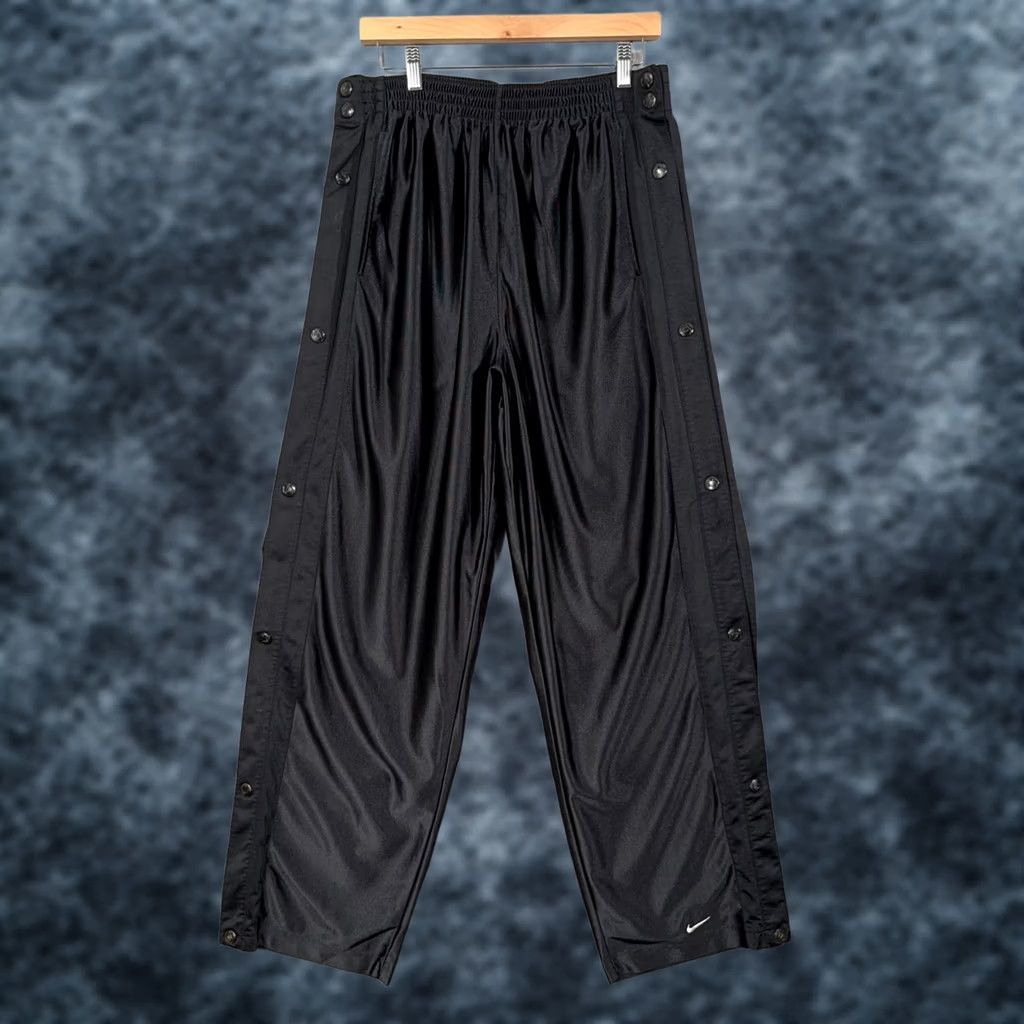 Nike VINTAGE Nike Breakaway Pant XL Black Y2K Dazzle Shiny Satin Tear Away Snap Baggy Track Pants Mens XL Black 90s Shiny Sports Size US 36 / EU 52 - 1 Thumbnail