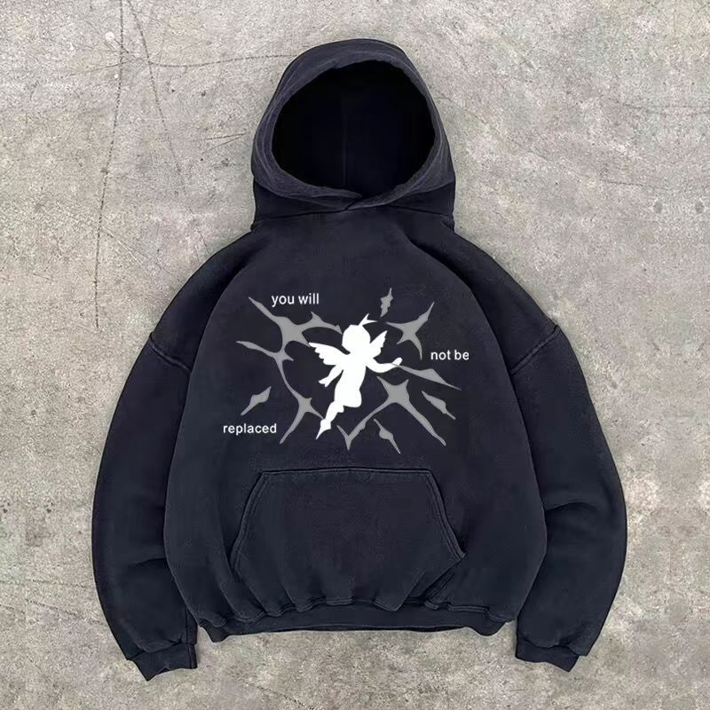 Japanese Brand × Vintage Black washed vintage angel print cotton hoodie Size US L / EU 52-54 / 3 - 1 Thumbnail