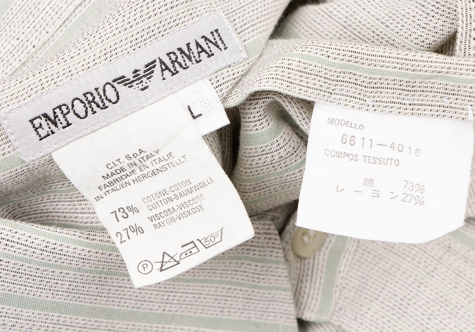 Emporio Armani Cotton Rayone Striped Shirt in Beige, Size L Size US L / EU 52-54 / 3 - 12 Thumbnail
