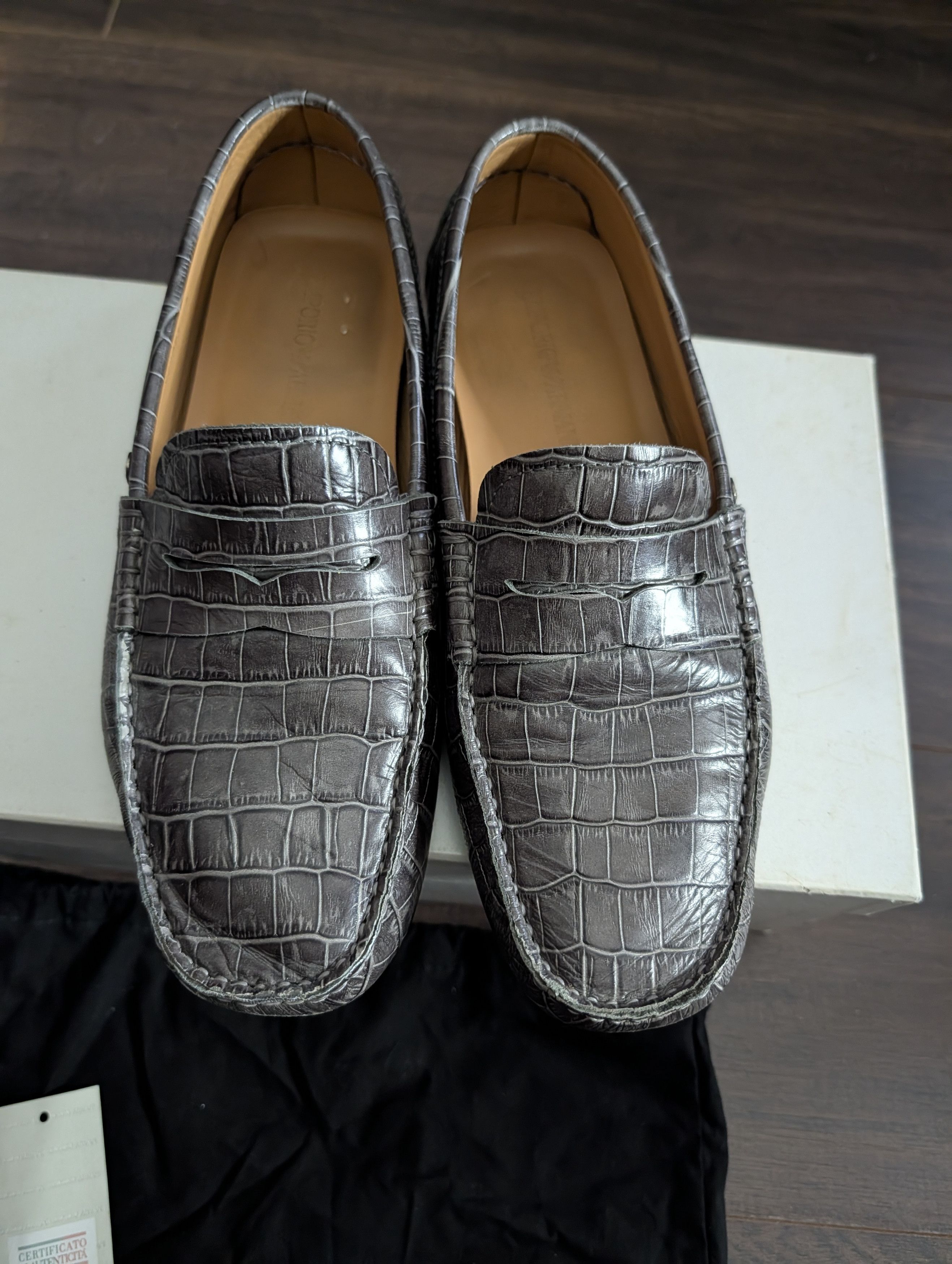 Emporio Armani Spanish alligator leather embossed gray driving loafers 9 Size US 9 / EU 42 - 3 Thumbnail