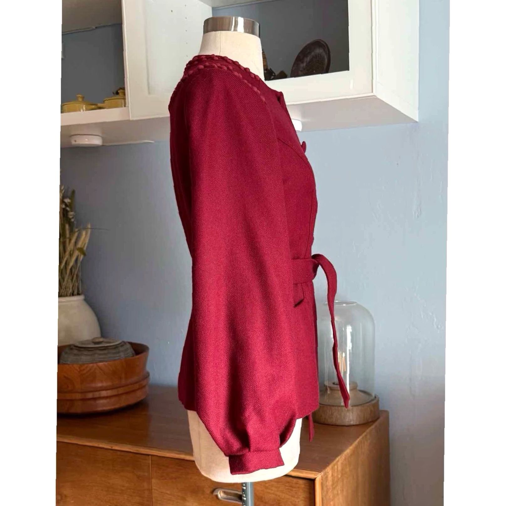 Lela Rose Lela Rose Wool Belted Jacket Blazer Maroon Burgundy Size 4 Size S / US 4 / IT 40 - 4 Thumbnail