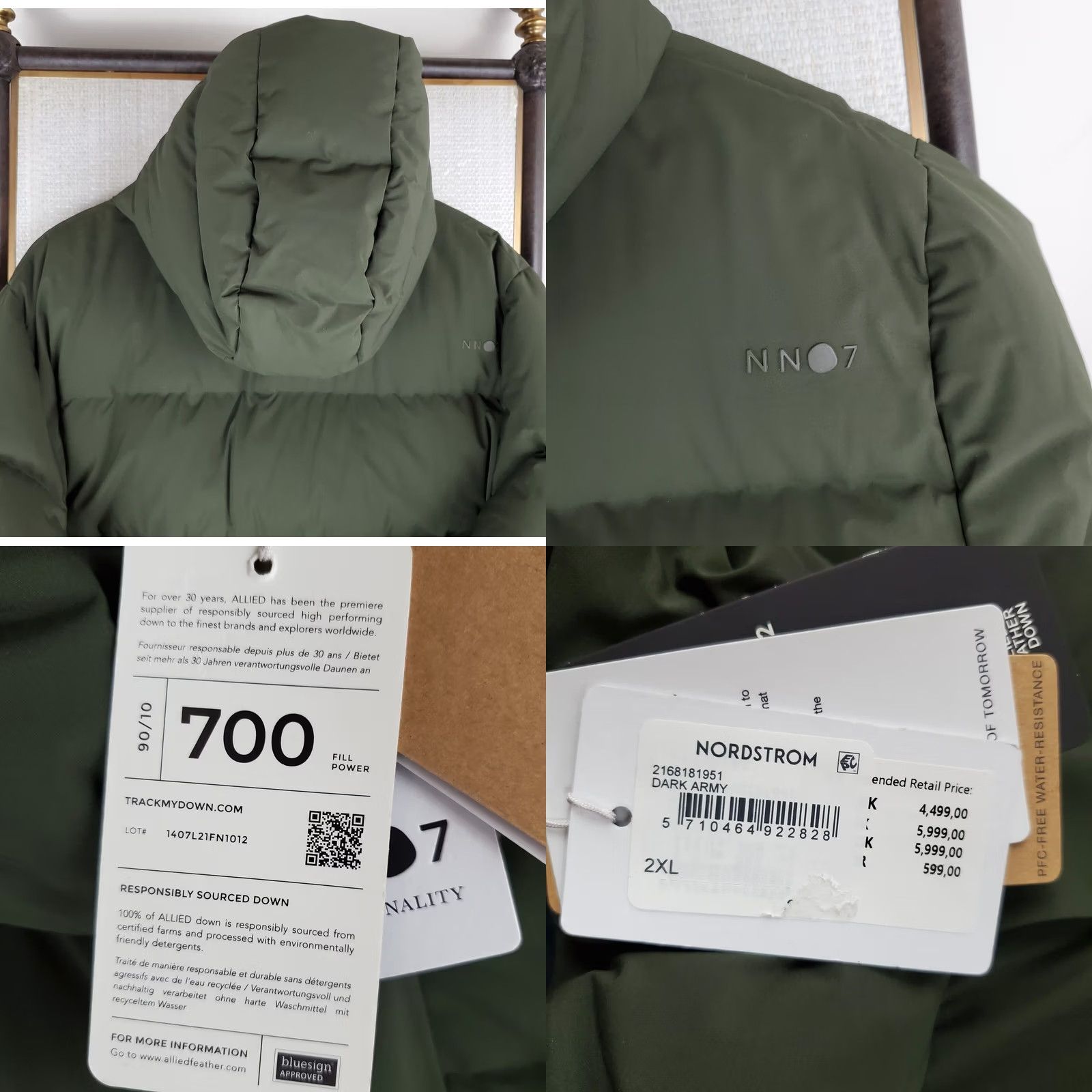 NN07 NN07 Golf 8181 Jacket Mens 2XL Green Down 700 Fill Waterproof Windproof Hooded Coat Puffer Size US XXL / EU 58 / 5 - 8 Thumbnail