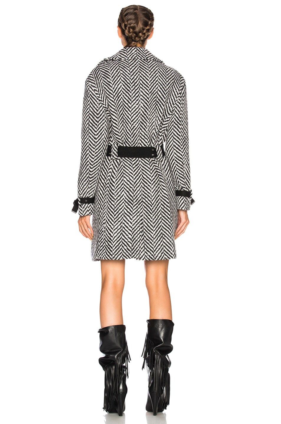 Saint Laurent Paris Black and White Herringbone Wool Belted Coat Size XS / US 0-2 / IT 36-38 - 4 Thumbnail