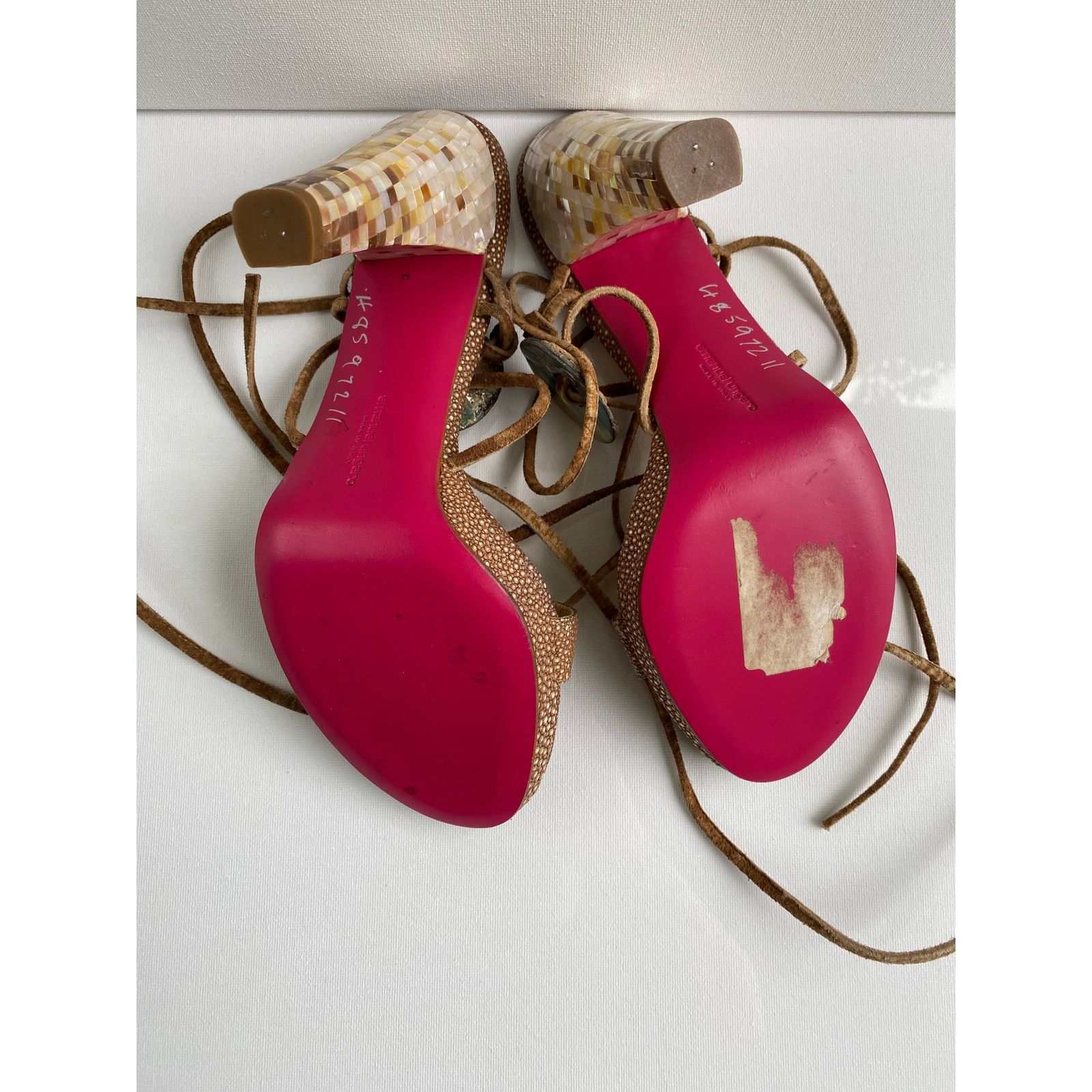 Emanuel Ungaro Vintage Emanuel Ungaro Mosaic Shell Tie Up Heels Size US 7 / IT 37 - 5 Thumbnail