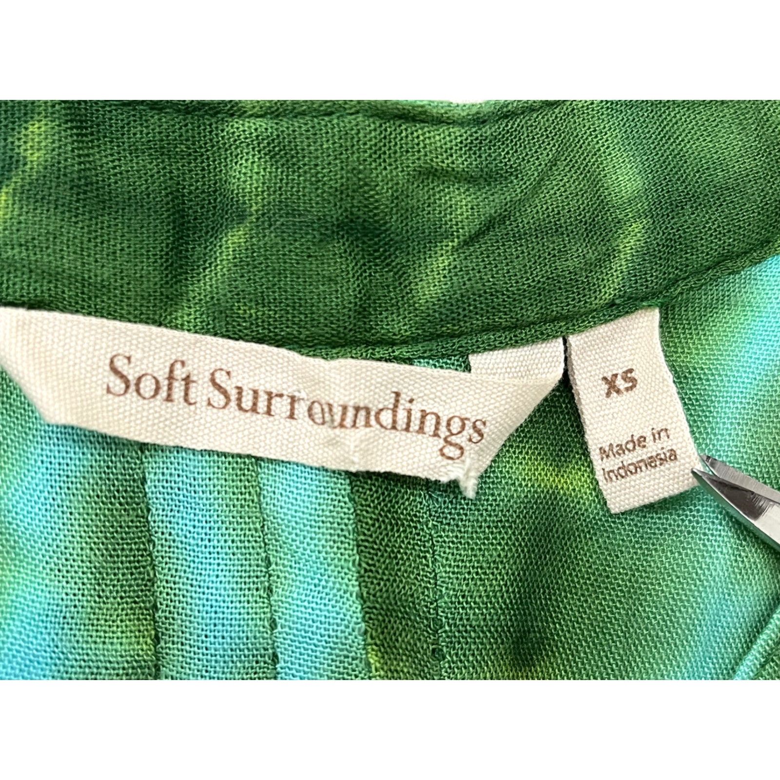 Soft Surroundings VINTAGE Soft Surroundings Tie Dye Blouse Shirt Women's XS Short Sleeve Green Blue Stylish Top Size XS / US 0-2 / IT 36-38 - 3 Thumbnail