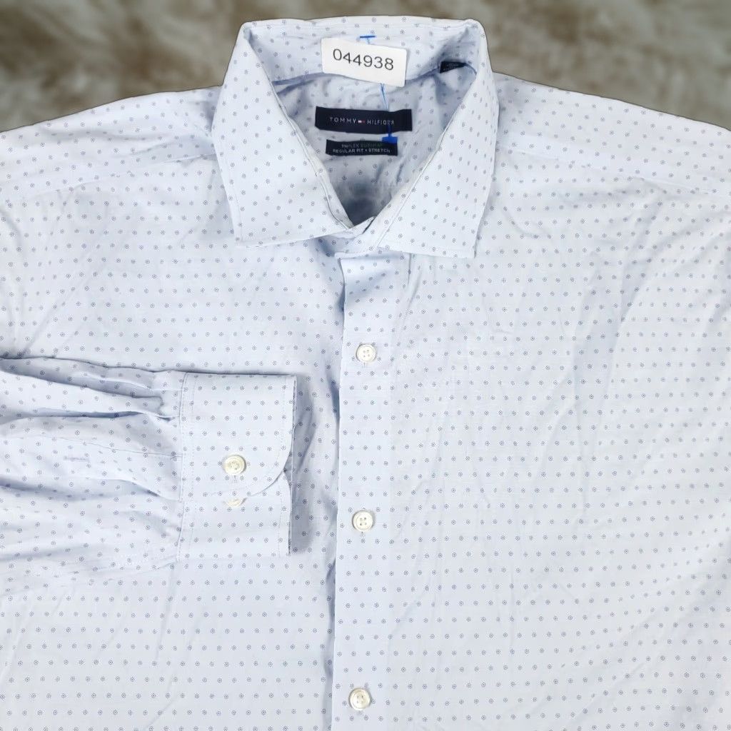 Tommy Hilfiger Tommy Hilfiger Shirt Mens 17 Blue Dress Button Up Long Sleeve dress shirt Mens 17 Blue Size 46R - 1 Thumbnail