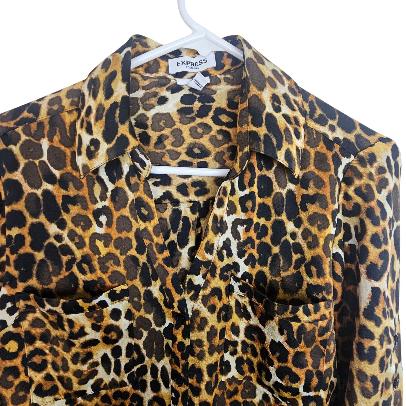 Express Express Womens Leopard Print Portofino Shirt Sz M Slim Fit Size M / US 6-8 / IT 42-44 - 2 Thumbnail