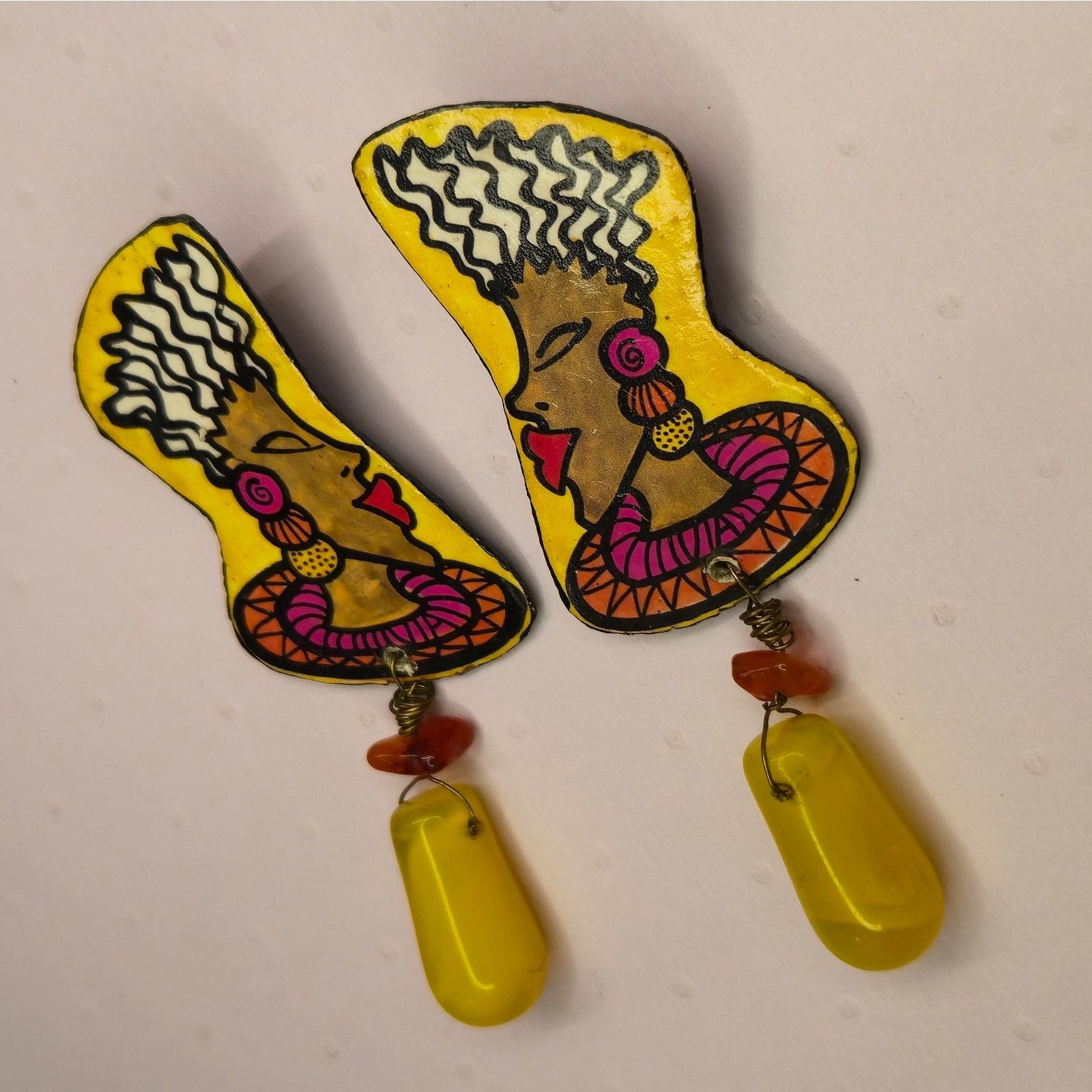 Vintage Vintage Afrocentric Hand Painted Earrings African Queen Glam Size ONE SIZE - 6 Thumbnail