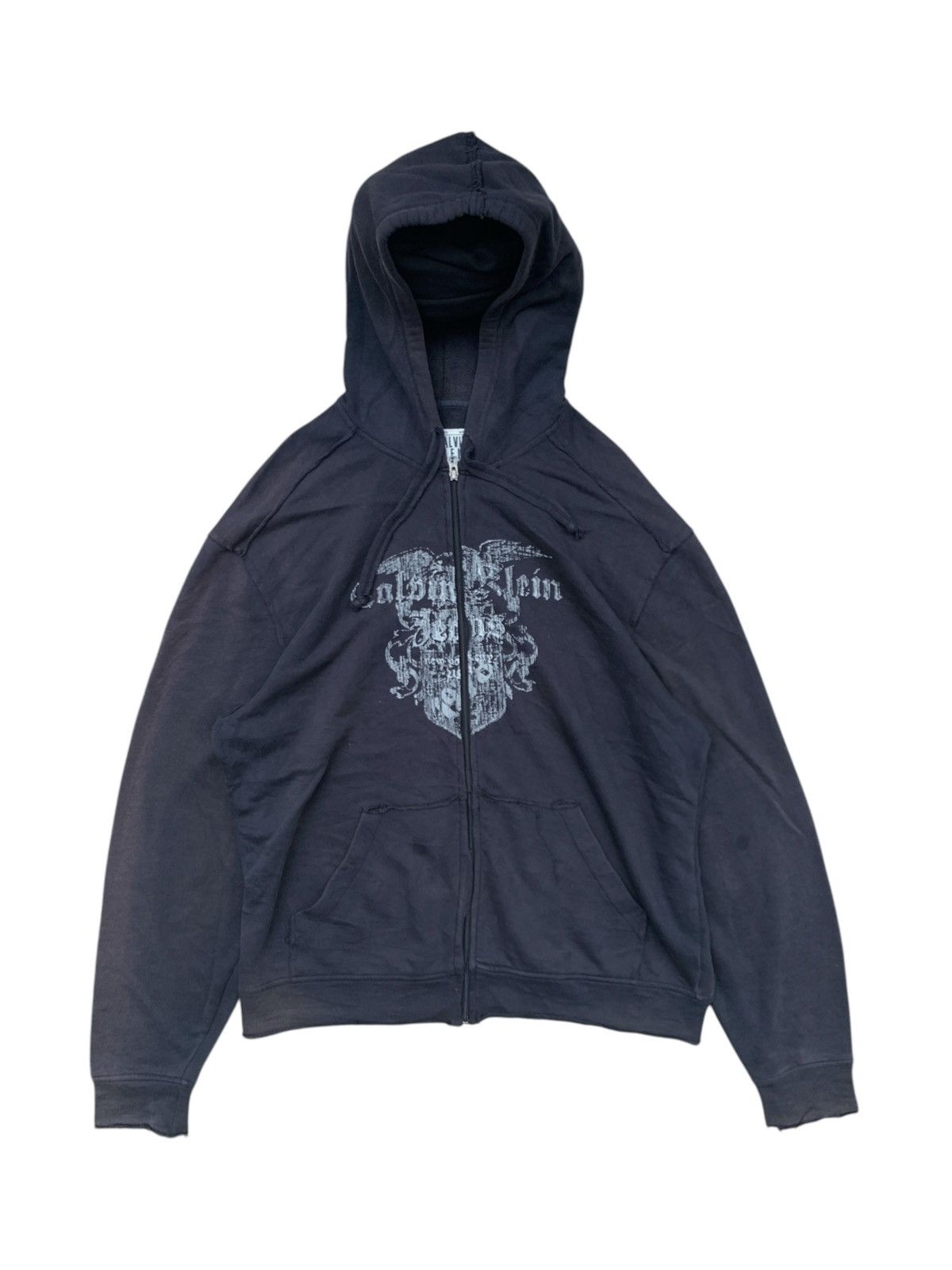 Vintage Thrashed Distressed & Faded Hoodie Calvin Klein zip Grunge Size US XL / EU 56 / 4 - 2 Thumbnail