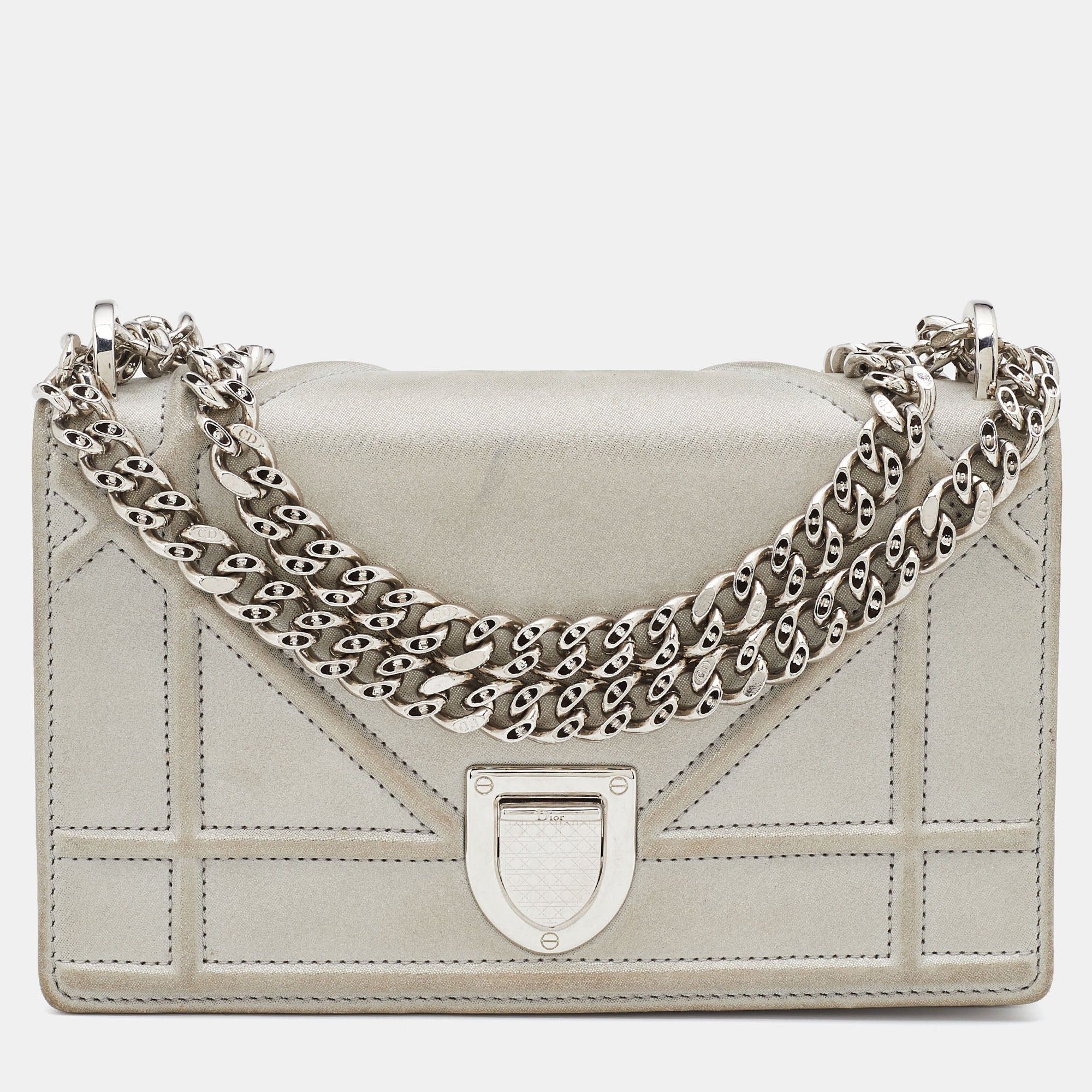 image of Dior Grey Shimmering Leather Mini Ama Crossbody Bag in Black, Women's