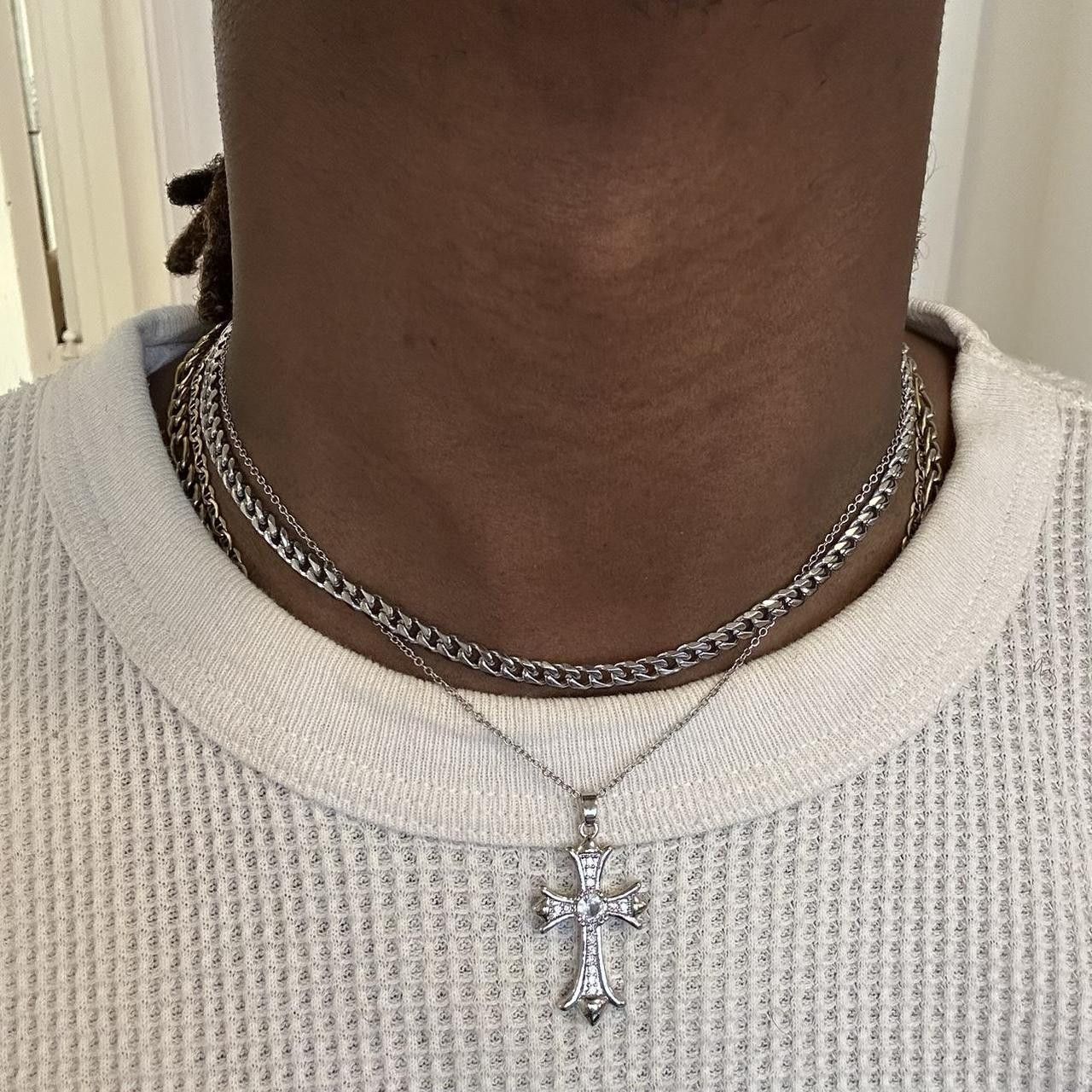 Japanese Brand × Vintage Y2K 2000s Silver Cross Punk Studded Rapper Hip Hop Chain Size ONE SIZE - 1 Thumbnail