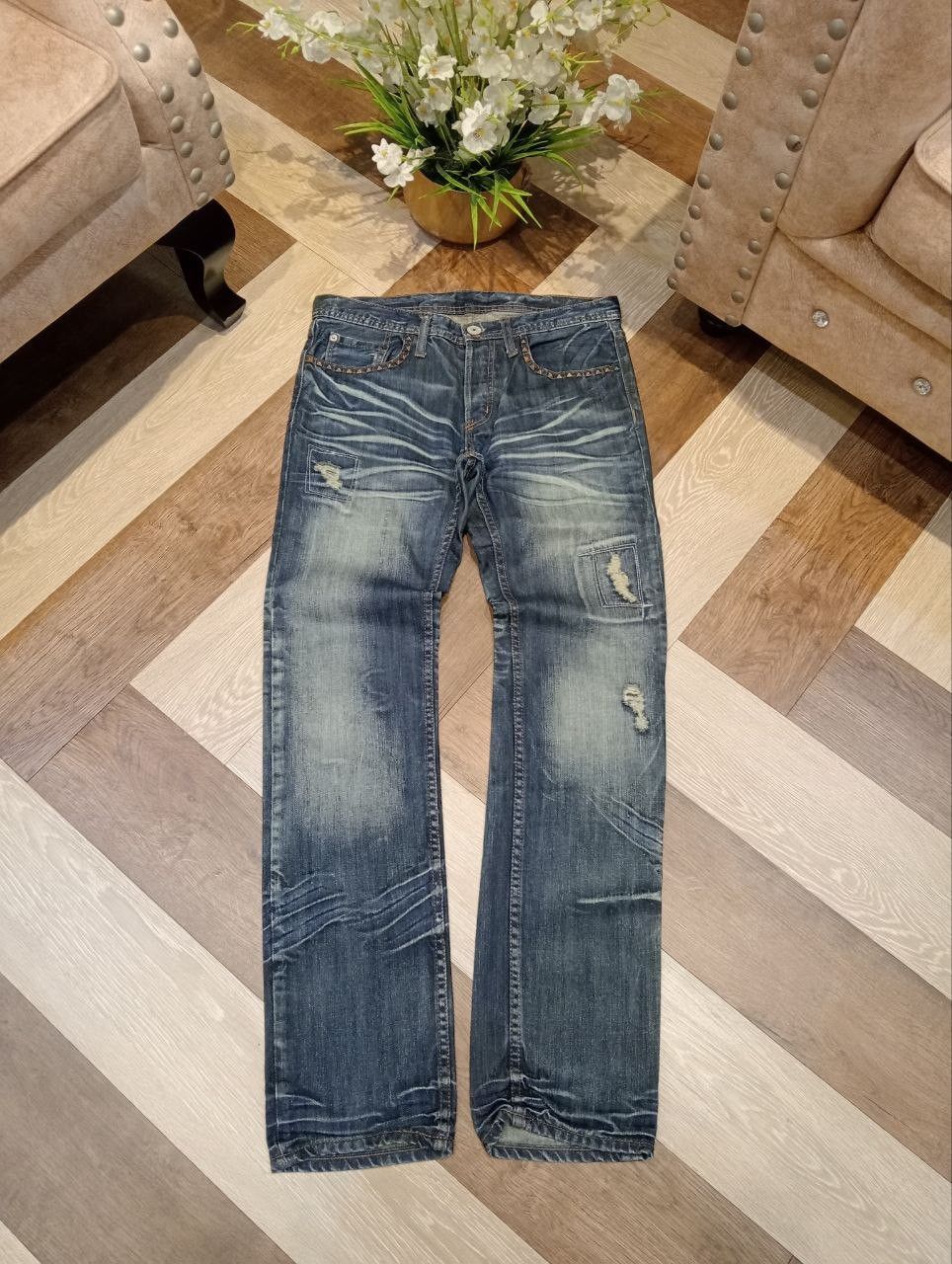 If Six Was Nine JAPANESE EDGE RUPERT BLUE WASHED DENIM PANTS Size US 33 - 1 Thumbnail