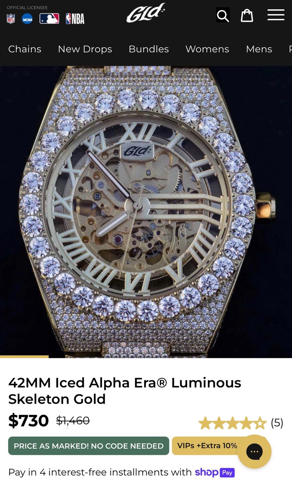 Other Shop GLD 42MM Iced Alpha Era Luminous Skeleton Size ONE SIZE - 8 Thumbnail