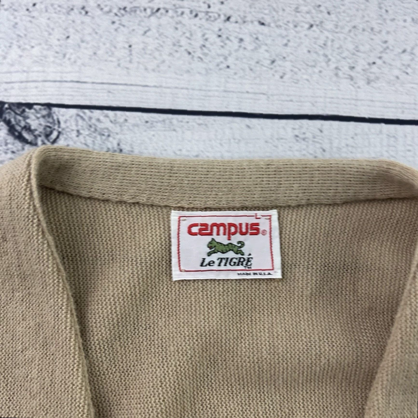 Vintage VINTAGE Le Tigre Campus Mr Rogers Cardigan Sweater Men's XL Tan USA Acrylic Button Front Size US XL / EU 56 / 4 - 3 Thumbnail