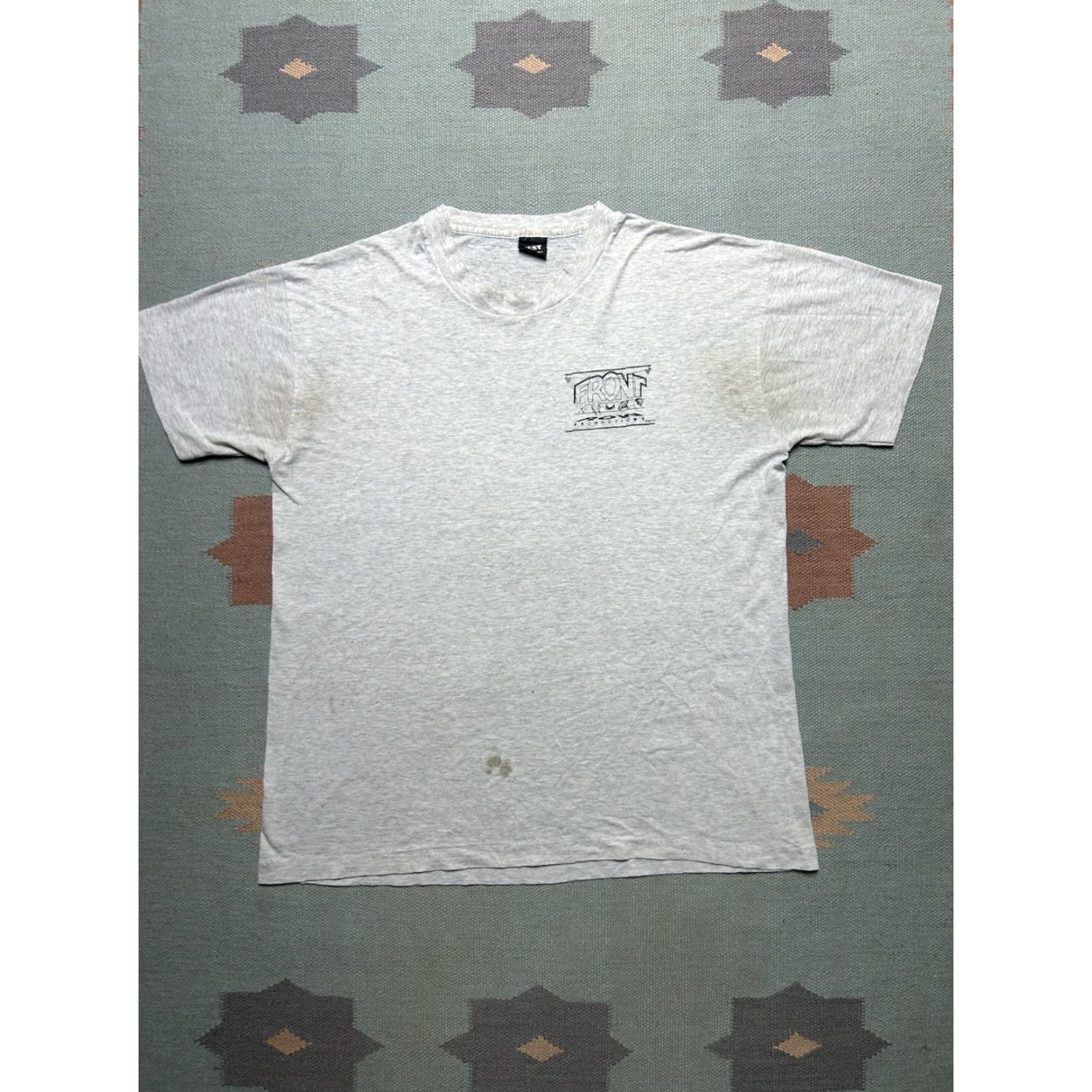 Fruit Of The Loom VINTAGE 90s graphic t shirt Front Row Productions distressed worn paper thin XL Mens Gray Fruit of the Loom Shirt Size US XL / EU 56 / 4 - 6 Thumbnail