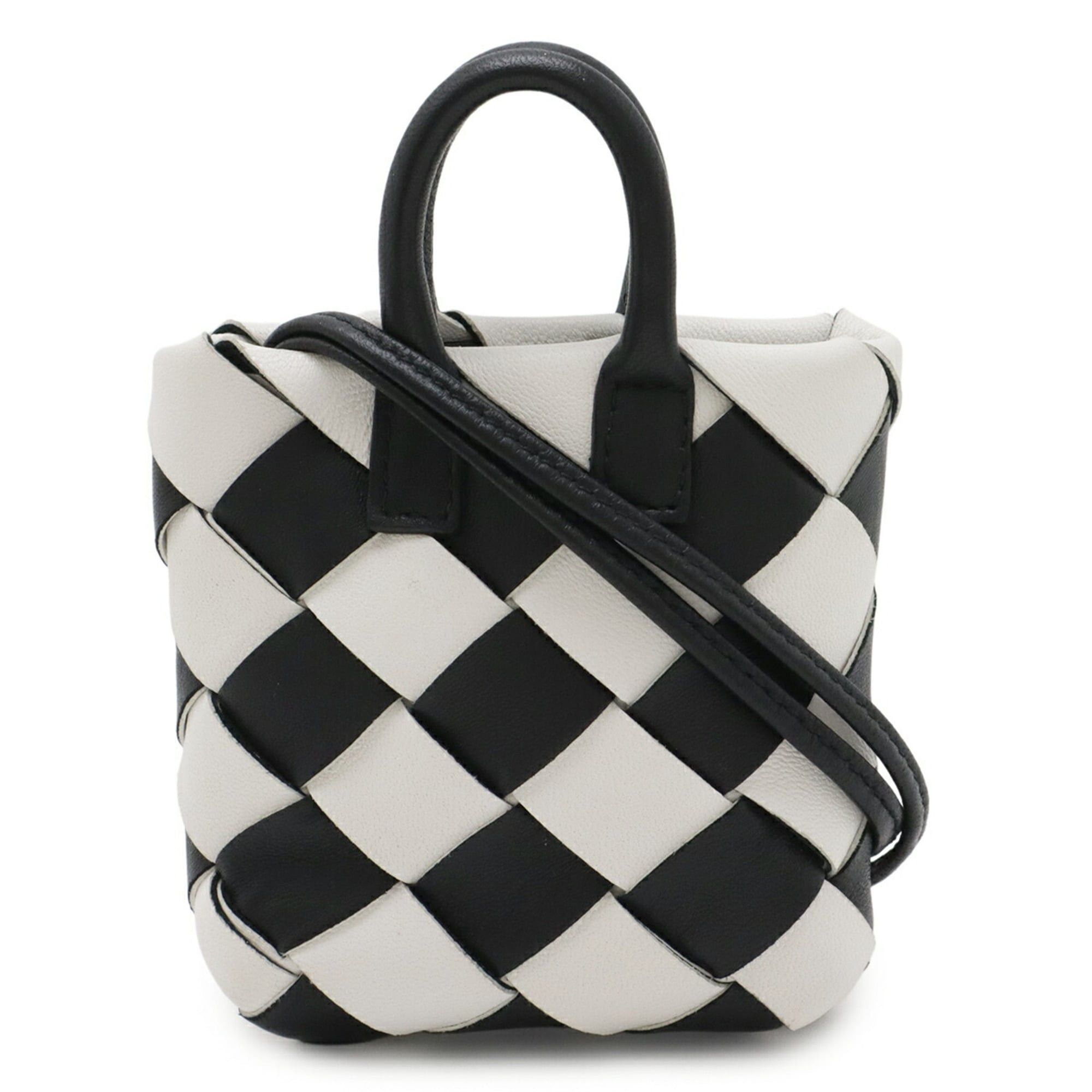 Bottega Veneta BOTTEGA VENETA Intrecciato Accessory Bag Charm Keychain Mini Pouch Leather White Black 577779 Size ONE SIZE - 1 Thumbnail