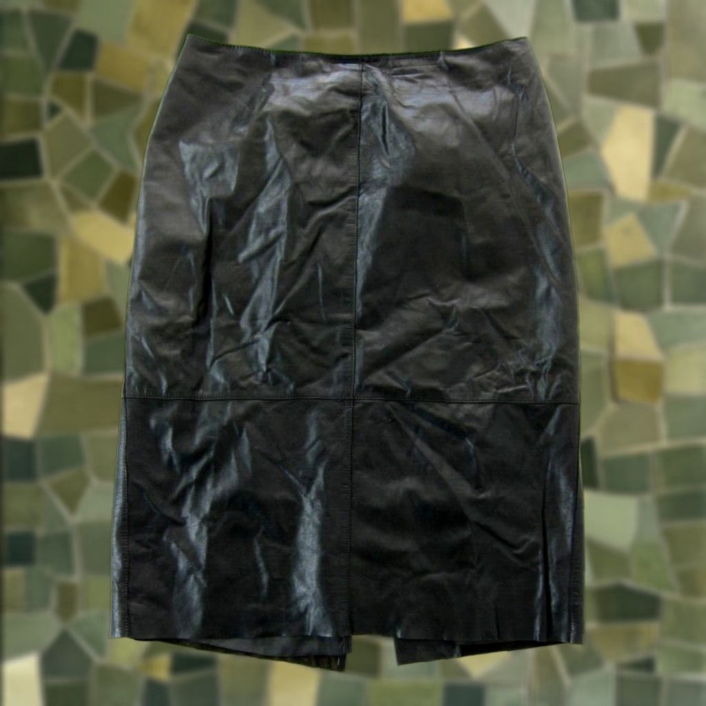 Kenneth Cole Kenneth Cole New York Black Leather Midi Pencil Straight A-Line Skirt Women 8 Size 30" / US 8 / IT 44 - 1 Thumbnail