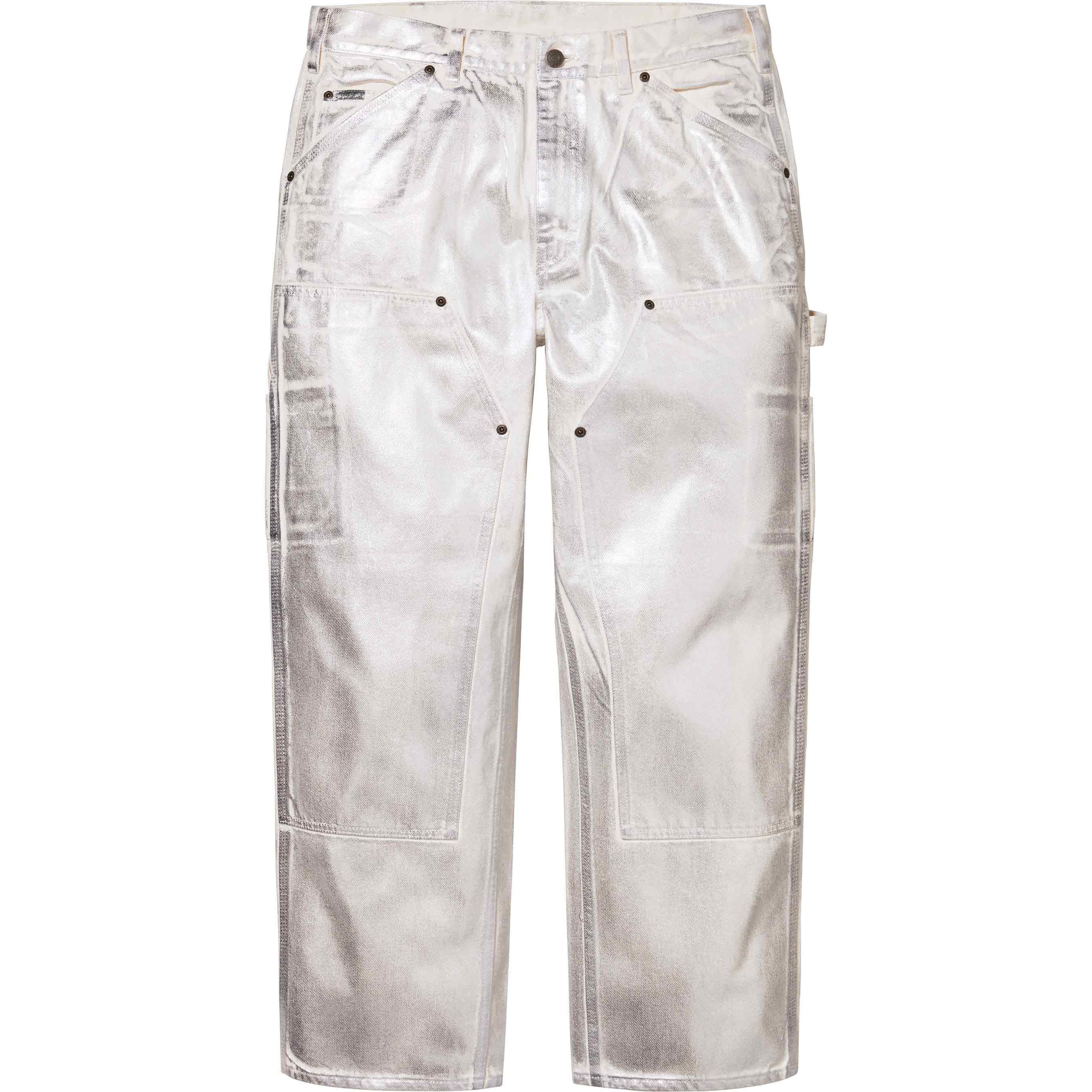 image of Mm6 Maison Margiela Foil Double Knee Painter Pant in Silver, Men's (Size 34)