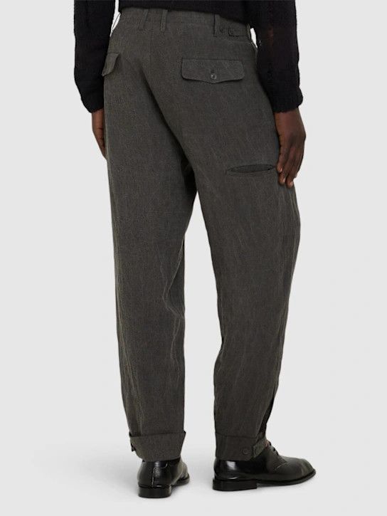 Yohji Yamamoto o1lsvrm0525 Slim Fit Linen Pants in Black/White Size US 38 / EU 54 - 3 Thumbnail