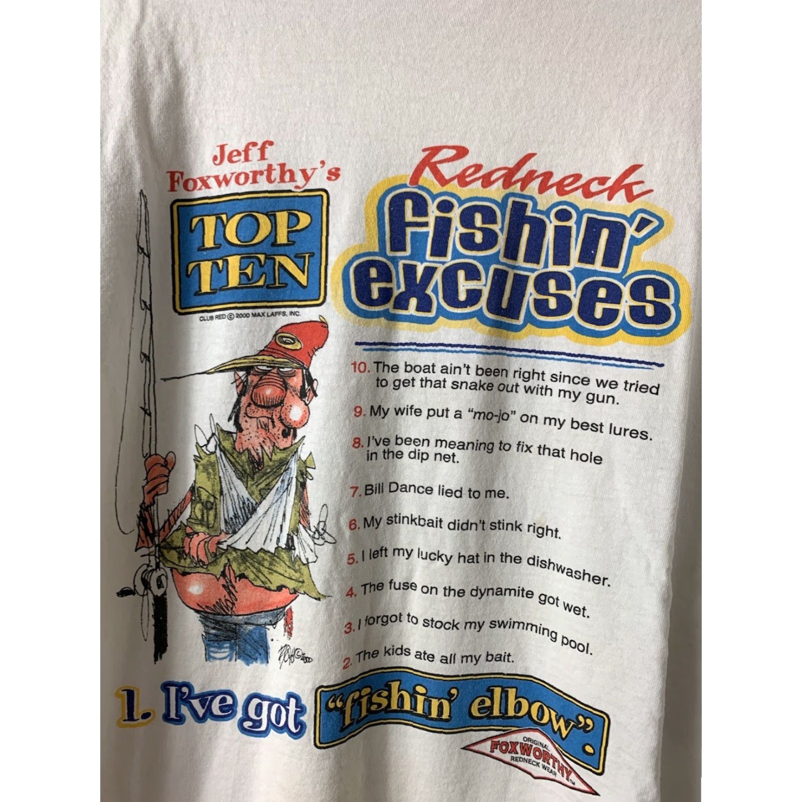 Delta VINTAGE Jeff Foxworthy T-Shirt Adult Large White Redneck Fishin Excuses Shirt Mens 70s 80s 90s Graphic Tee Size US L / EU 52-54 / 3 - 2 Thumbnail
