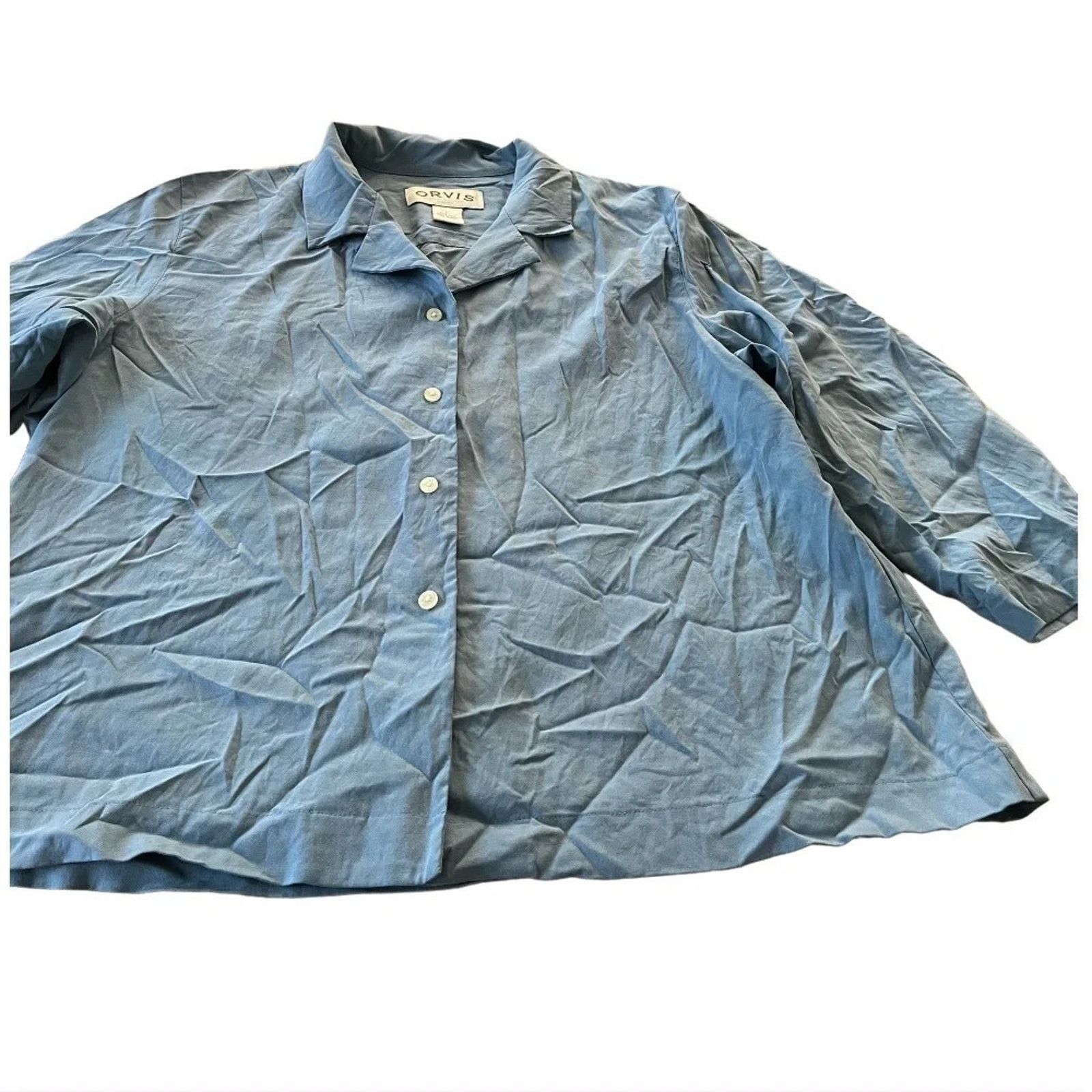 Orvis Orvis men’s blue 100% silk camp shirt, size Large Size US L / EU 52-54 / 3 - 1 Thumbnail
