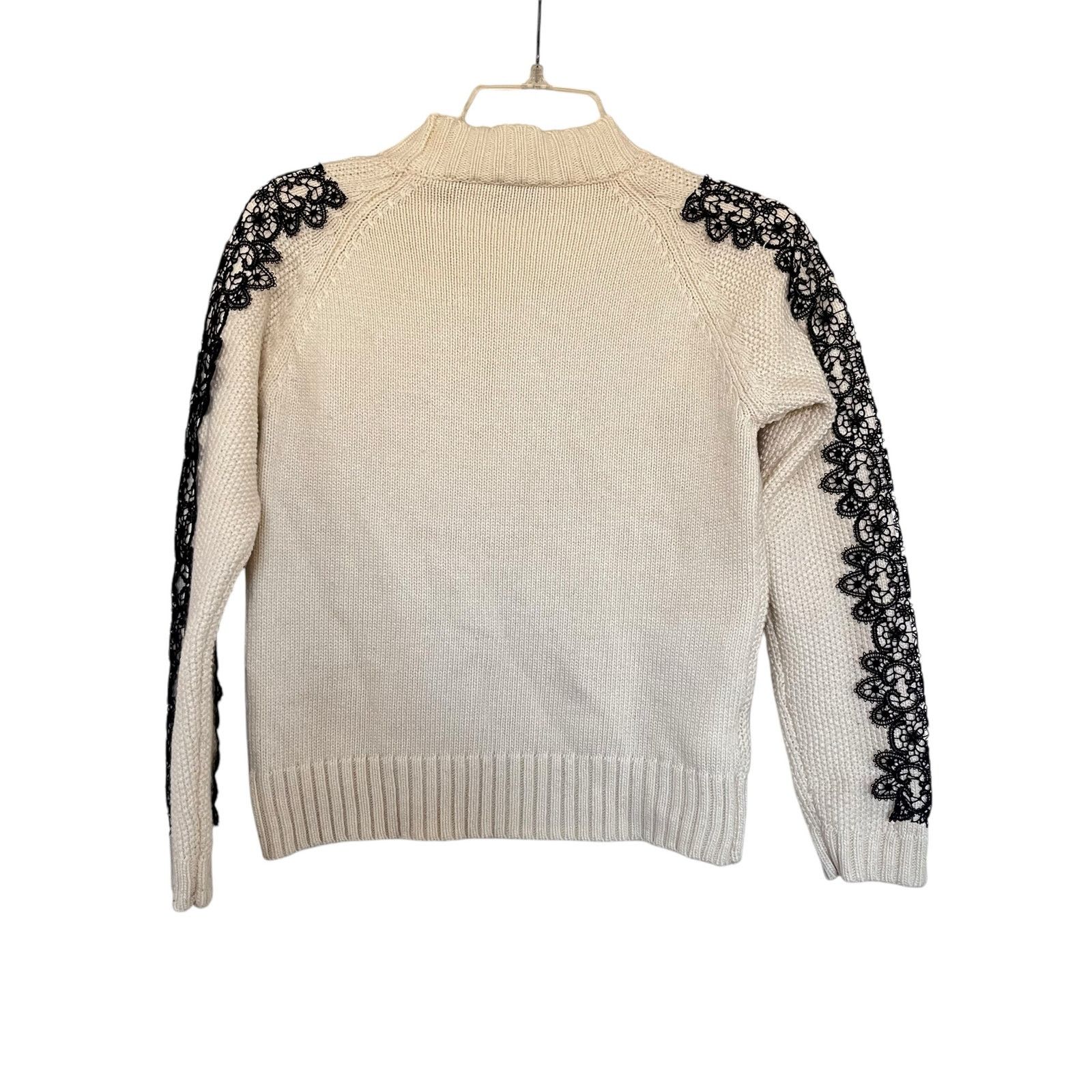 Pinko Pinko Cream Black Lace Cable Knit Mock Neck Sweater Size XS / US 0-2 / IT 36-38 - 4 Thumbnail